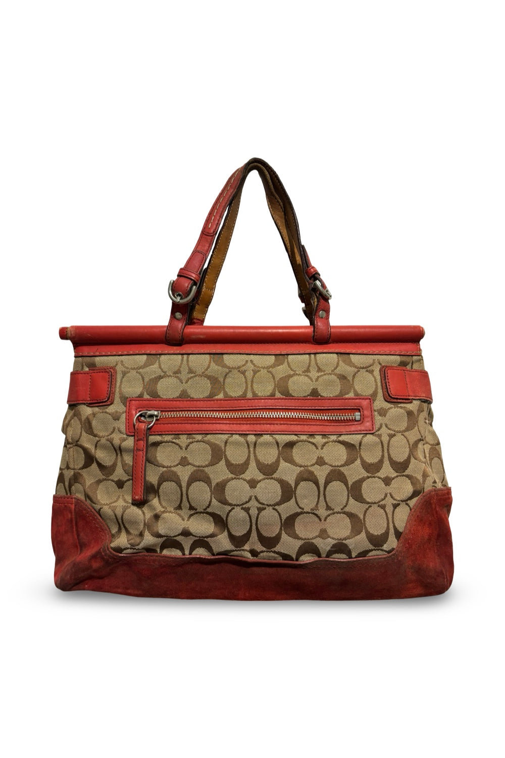 Coach Vintage 2000’s Hampton Brown & Red Signature Canvas Suede & Leather Shoulder Bag