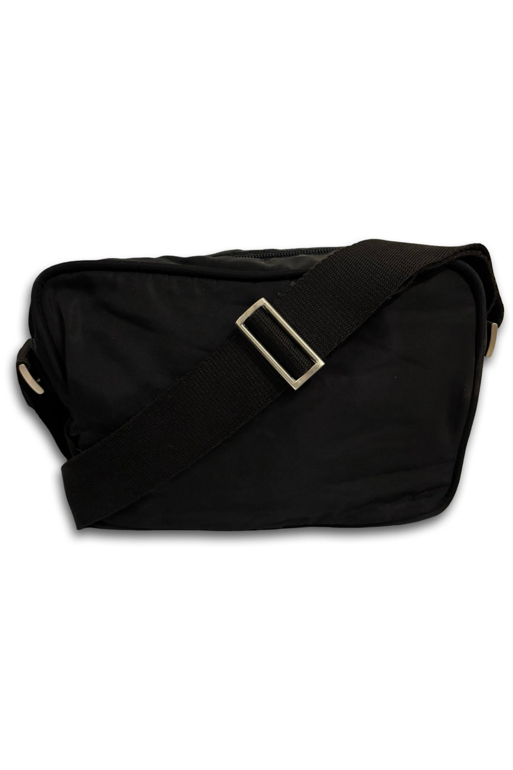Prada Black Nylon Tessuto Vintage Silver Hardware  Padlock Crossbody / Shoulder Bag