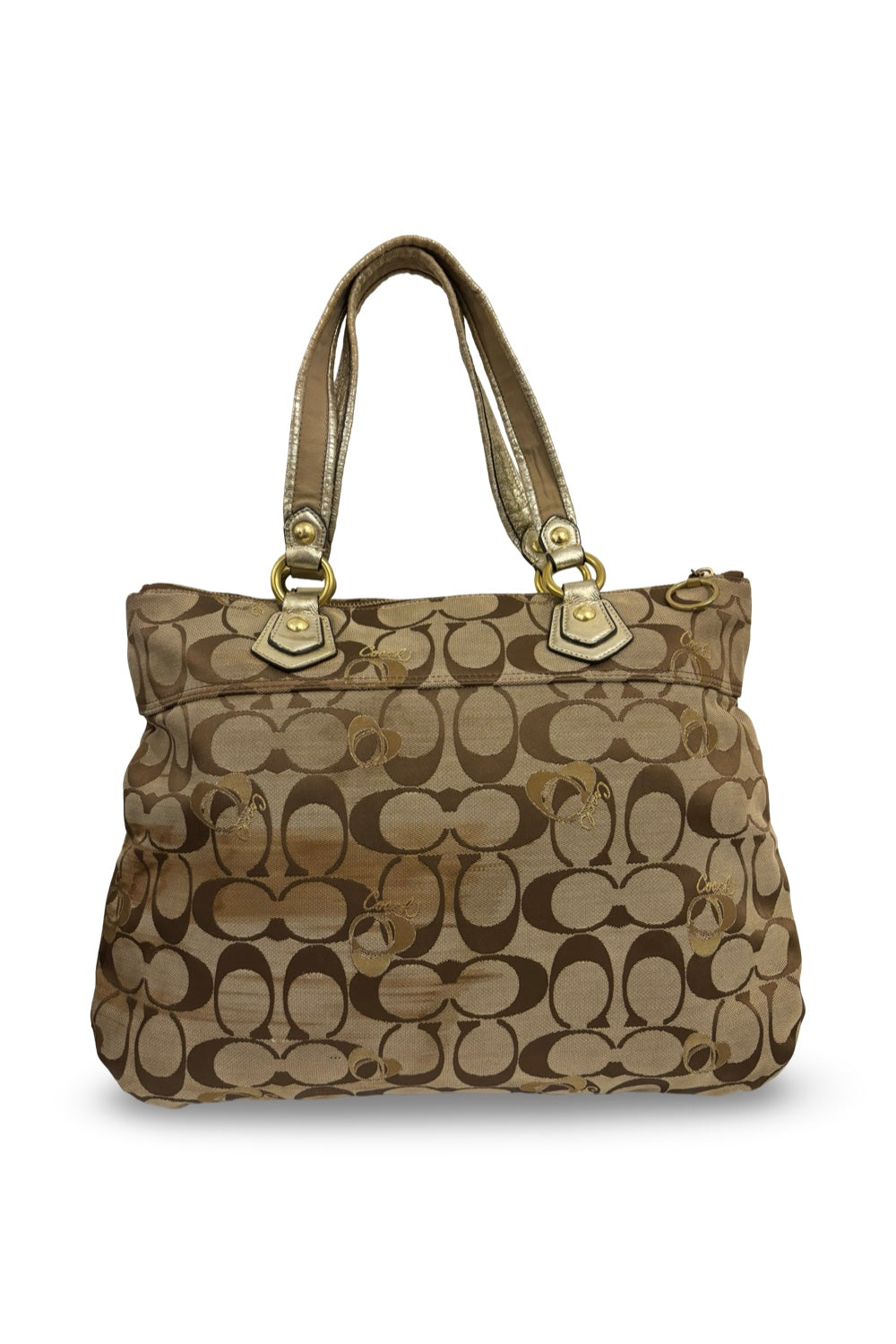 Coach Poppy Brown & Gold Hearts Signature Canvas & Leather Vintage Shoulder Bag