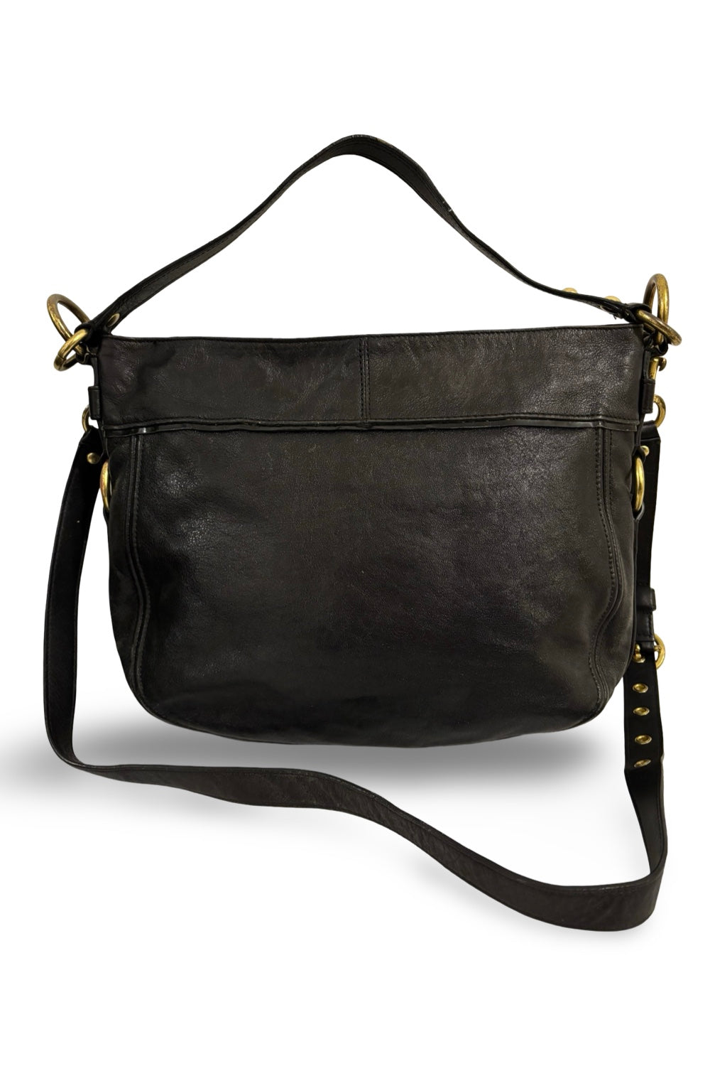 Coach Black Soft Leather Zoe Gold Studded Embellished Vintage Hobo Shoulder Bag
