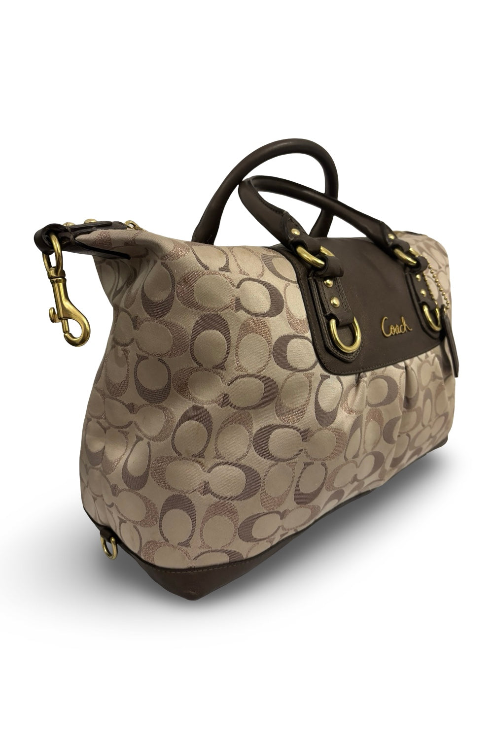 Coach Brown / Tan Ashley Signature Metallic Canvas & Leather Vintage Handbag / Bag