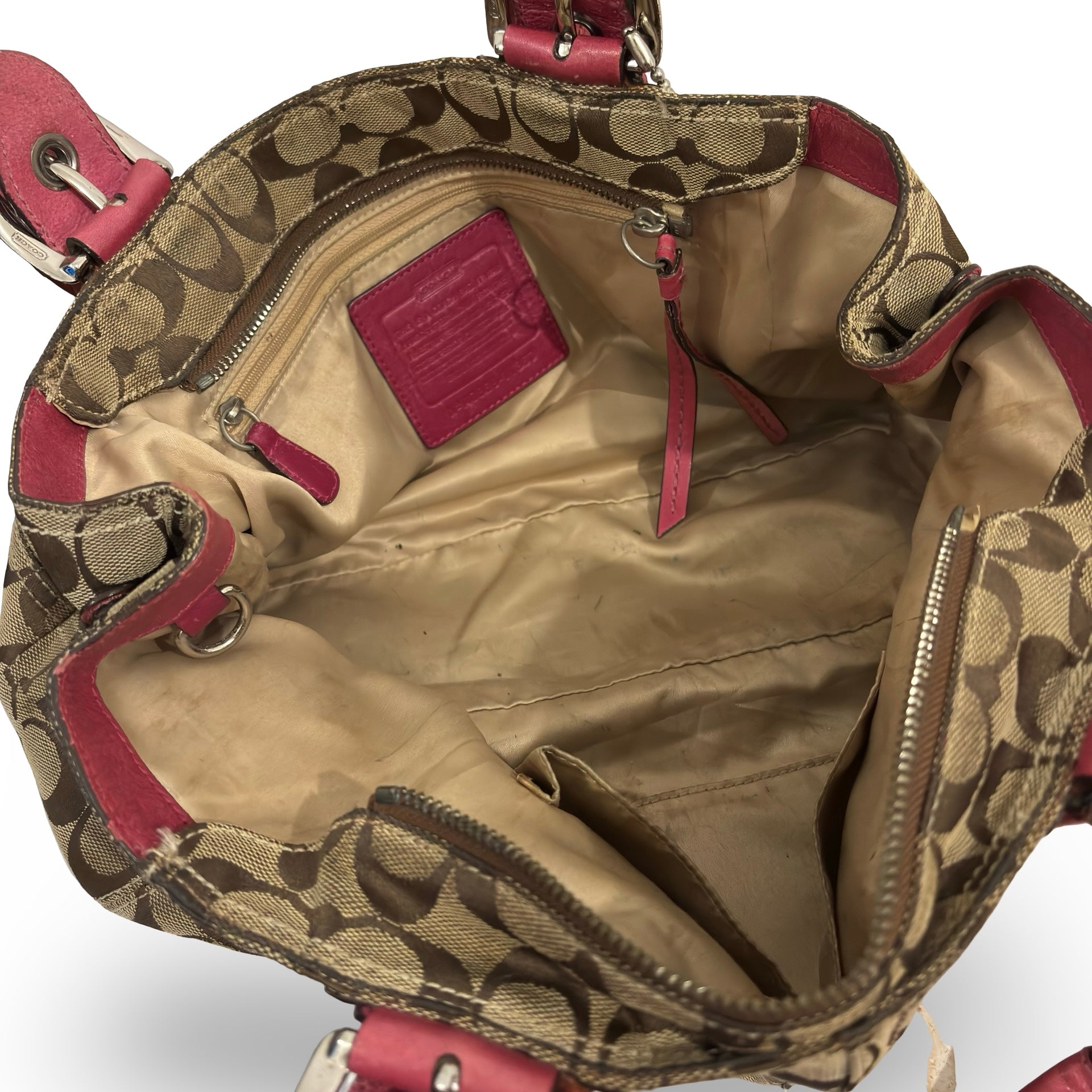 Coach Rare Signature Vintage Soho Braided Brown & Pink Canvas / Leather 2008 Shoulder Bag