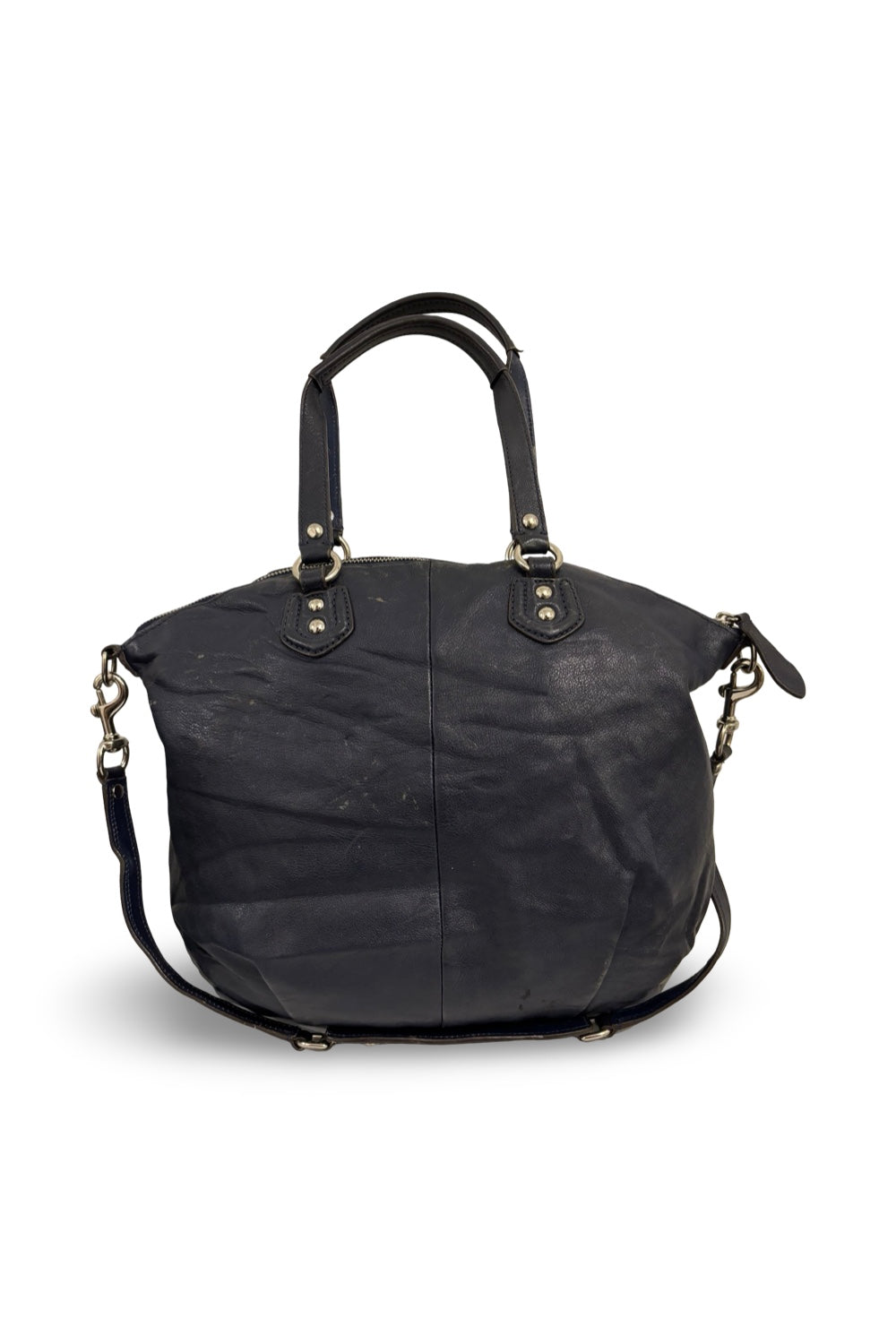 Coach Midnight Blue Navy Leather Ashley Pleated Vintage Large Tote Shoulder Bag