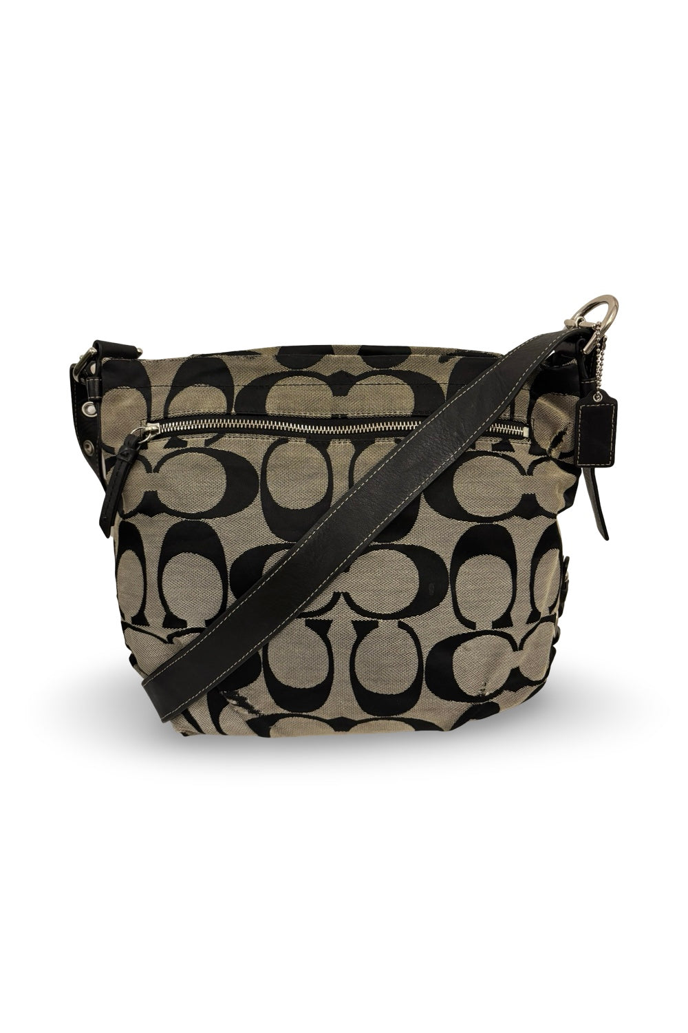 Coach Black & Grey Signature Duffle Canvas & Leather Crossbody Bag