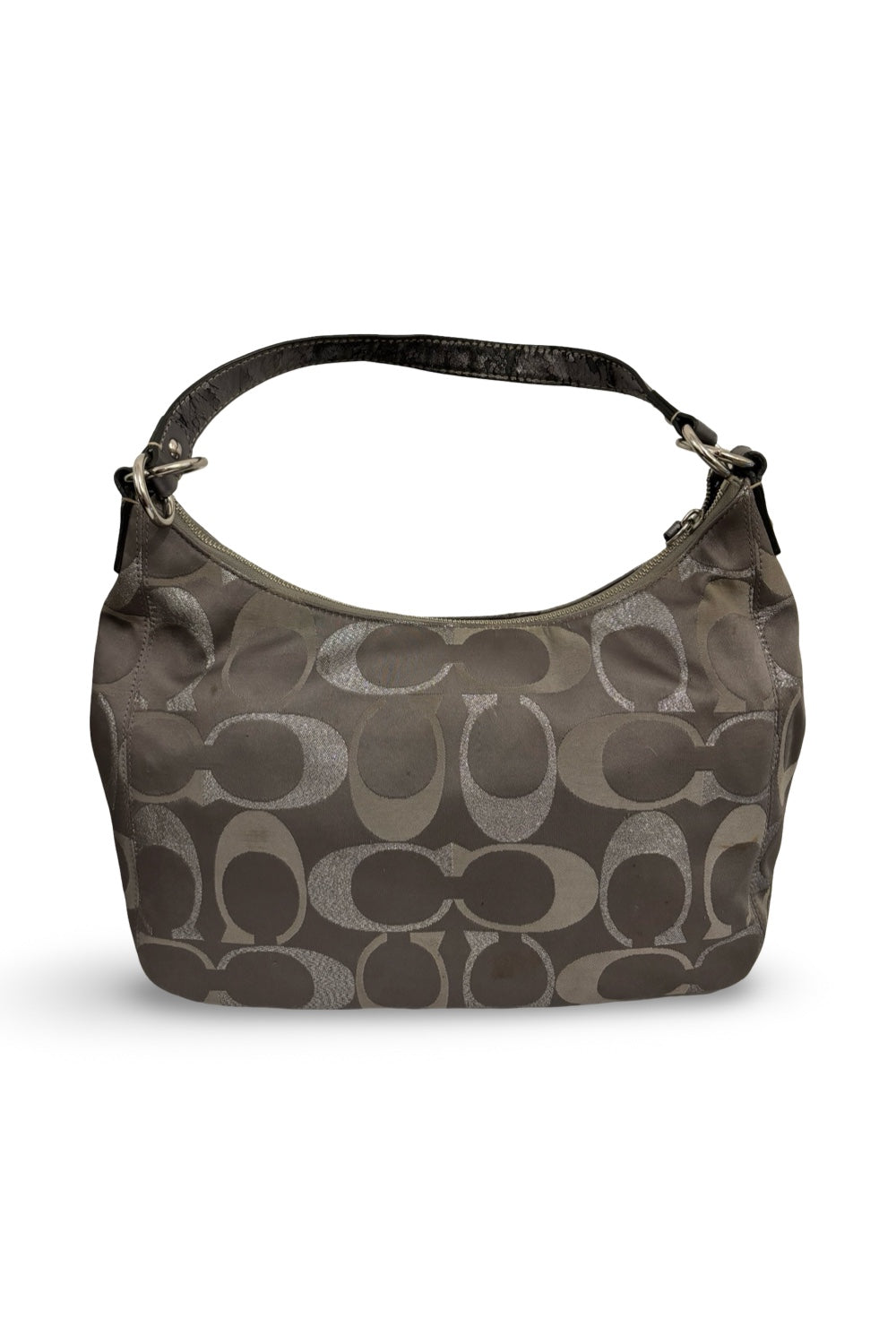 Coach Grey / Silver Sparkle Signature Canvas Satin & Metallic Leather Shoulder Bag