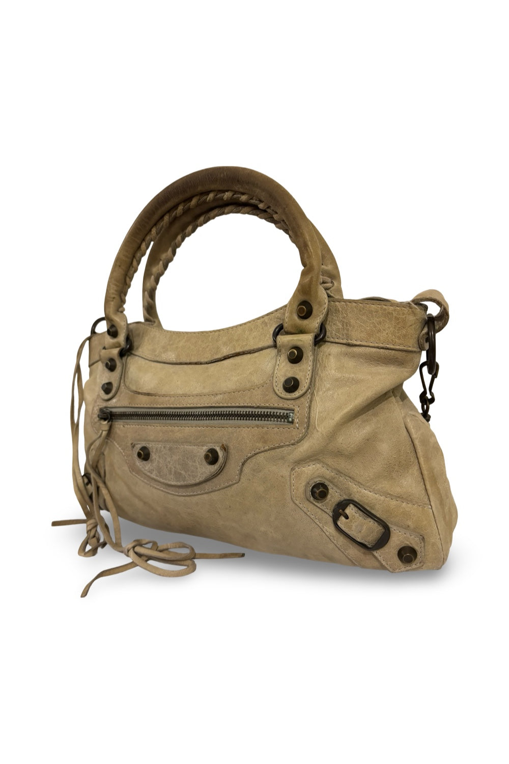 Balenciaga The First 2 Way Beige City Bag Distressed Lambskin Leather Shoulder Bag
