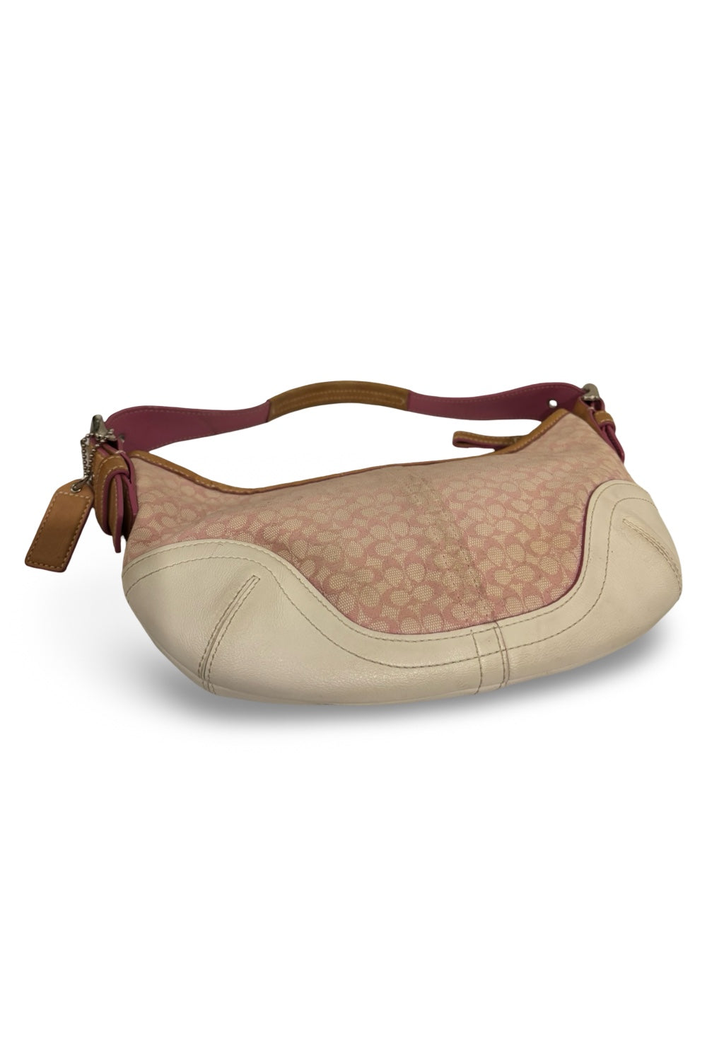 Coach Rare Pink & White Canvas / Leather Signature  Sufflette Vintage Soho Hobo Shoulder Bag