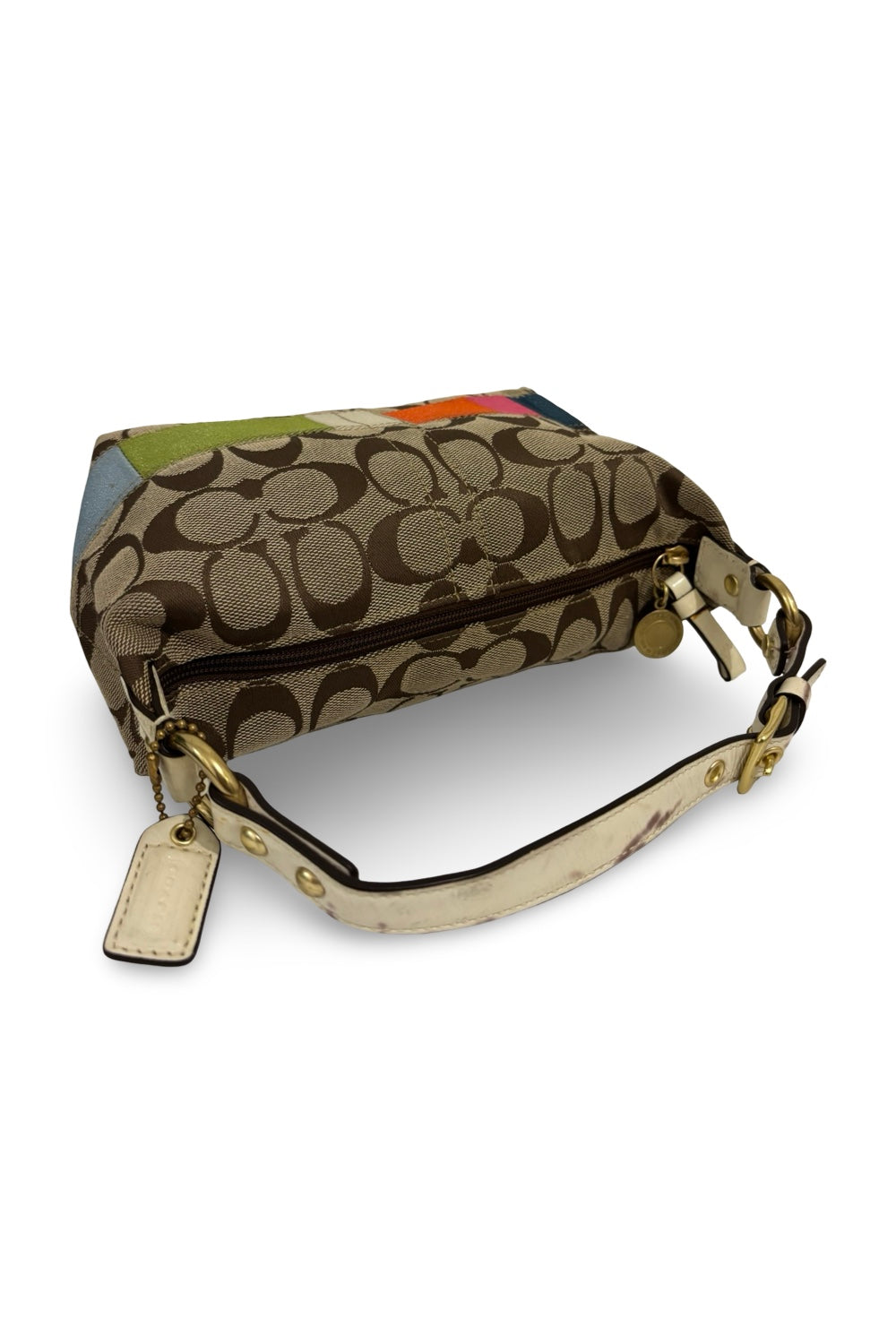 Coach Vintage Signature Brown & Rainbow Canvas & Leather Demi Baguette Handbag