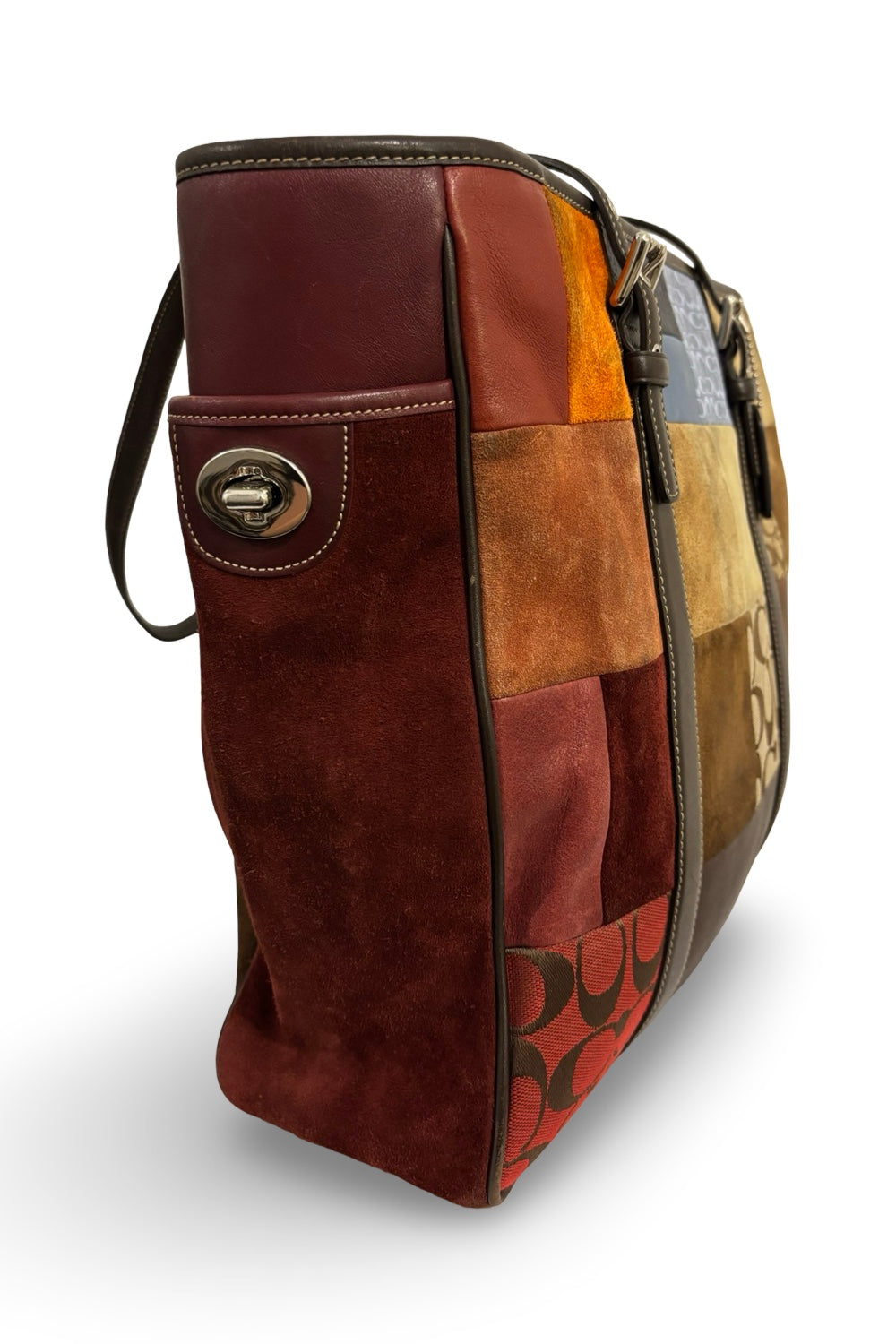 Coach Brown Multicoloured Suede & Leather Large  Patchwork Tote Shoulder Bag Vintage