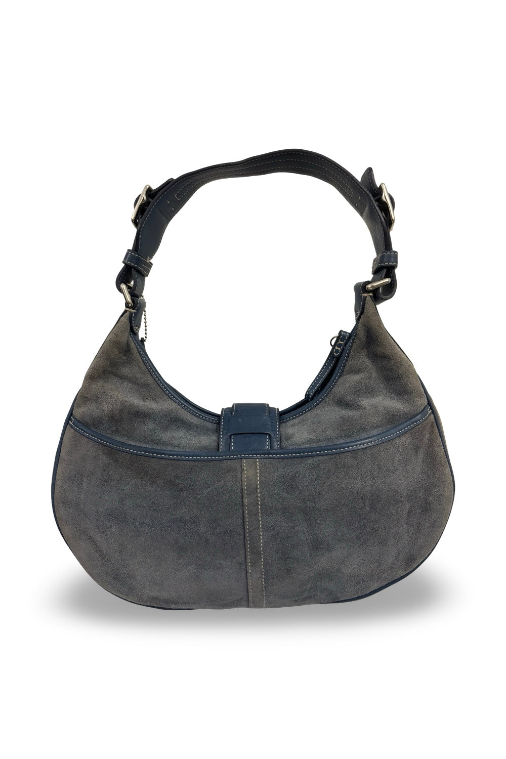 Coach Rare Vintage 2000's Blue Grey Suede & Leather Hobo Shoulder Bag