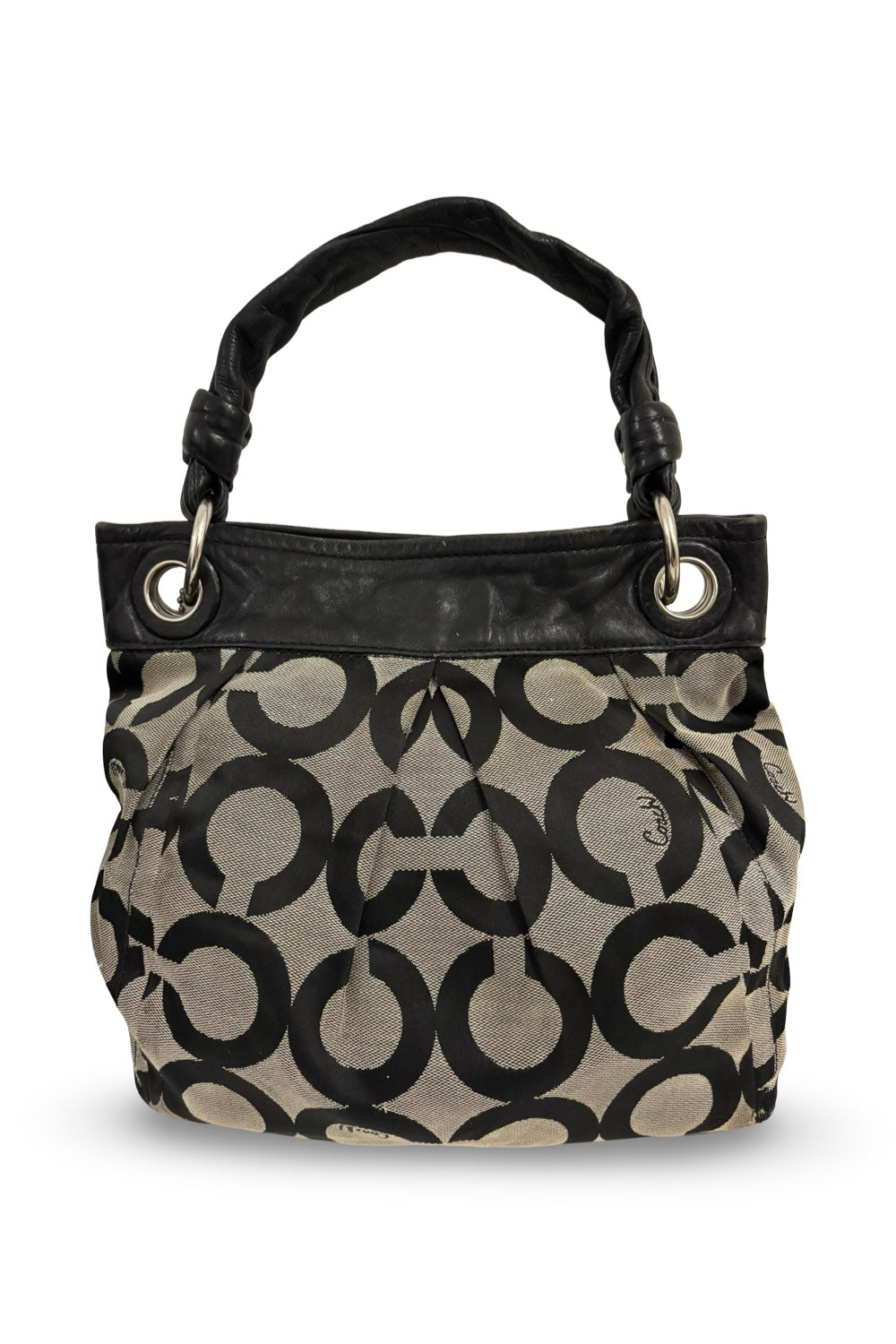 Coach Parker Black & Grey OP Art Signature Canvas & Leather Vintage Shoulder Bag