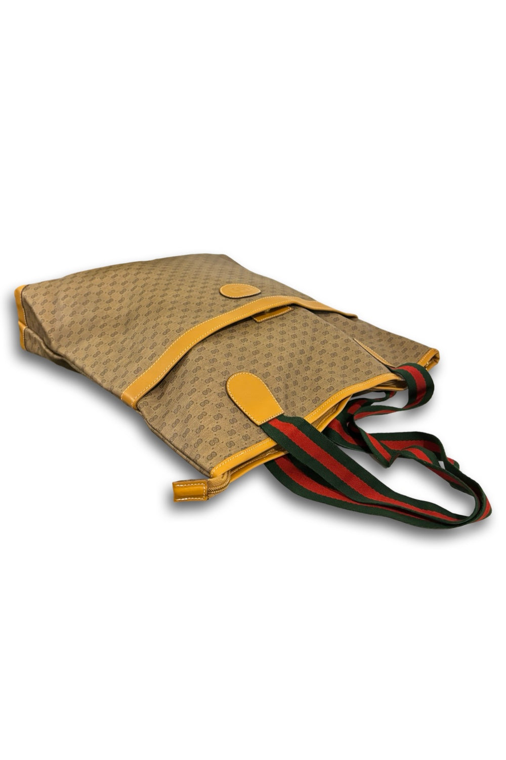 Gucci Vintage Micro GG Supreme Web Sherry Line Brown Beige Canvas & Leather Tote Shoulder Bag