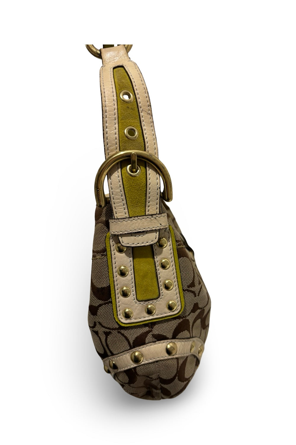Coach Brown & Lime Green RARE Limited Edition Canvas & Suede Shoulder Bag