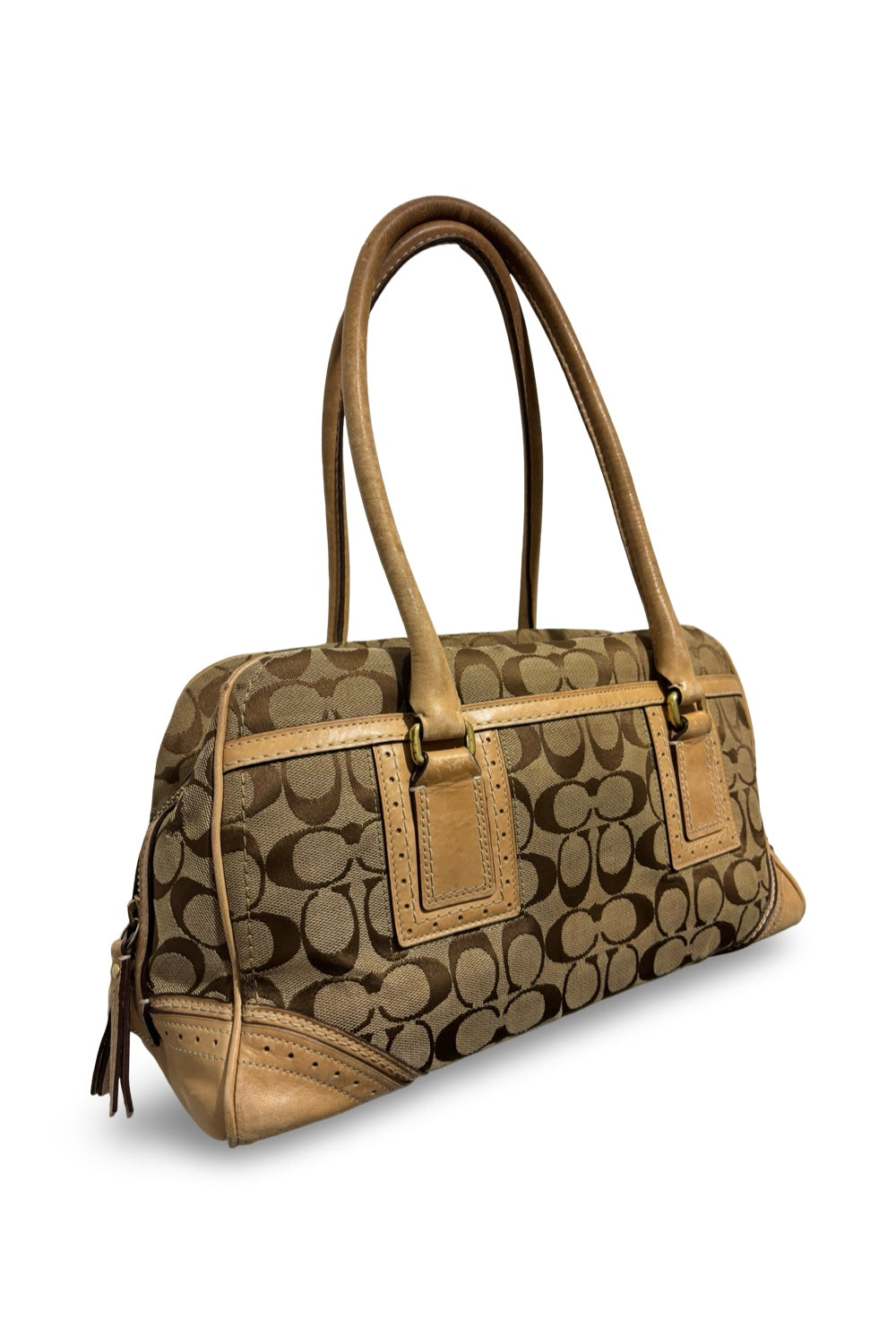 Coach Brown Signature Hampton Boston Canvas & Leather Vintage Shoulder Bag
