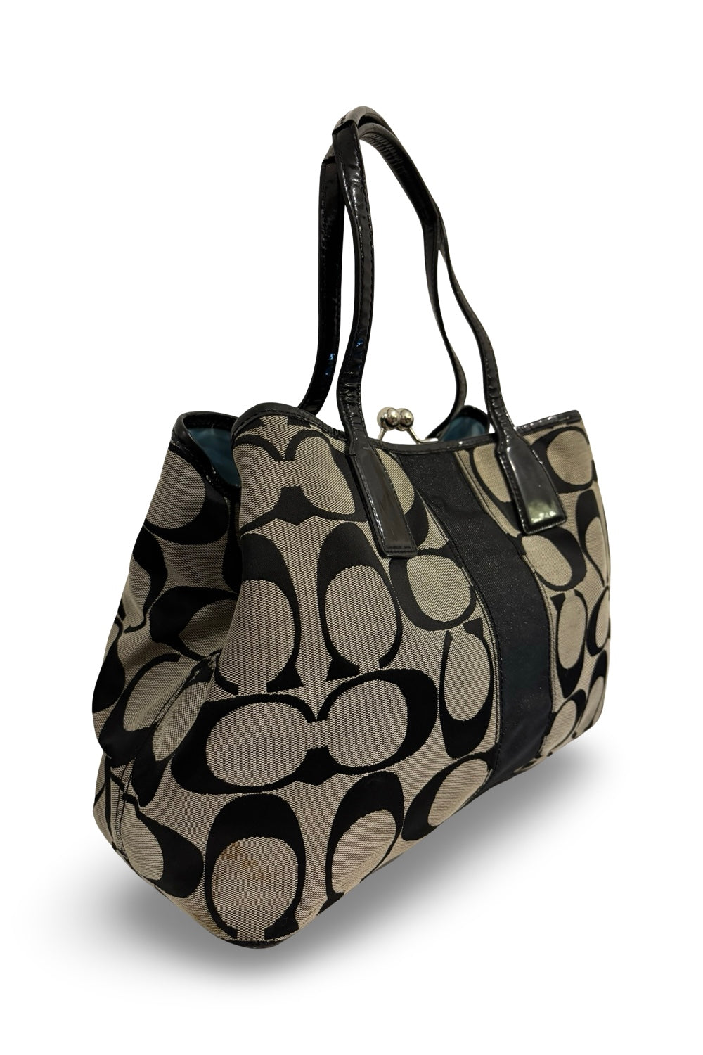Coach Black Signature Madison OP Art Sateen & Leather Hailey Hobo Shoulder Bag