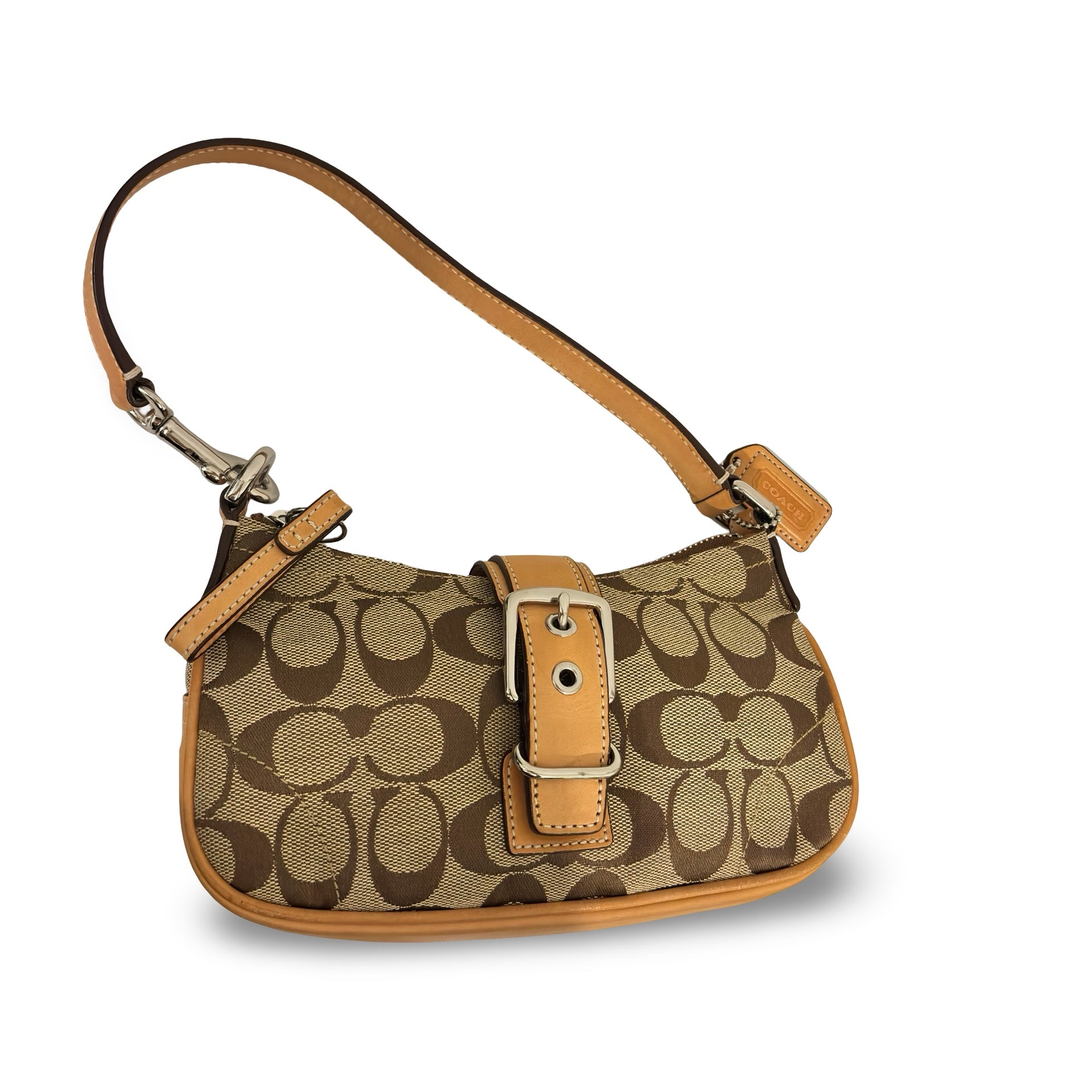 Coach Brown & Beige Tan Signature Mini Soho Demi Canvas & Leather Vintage Hobo Shoulder Bag