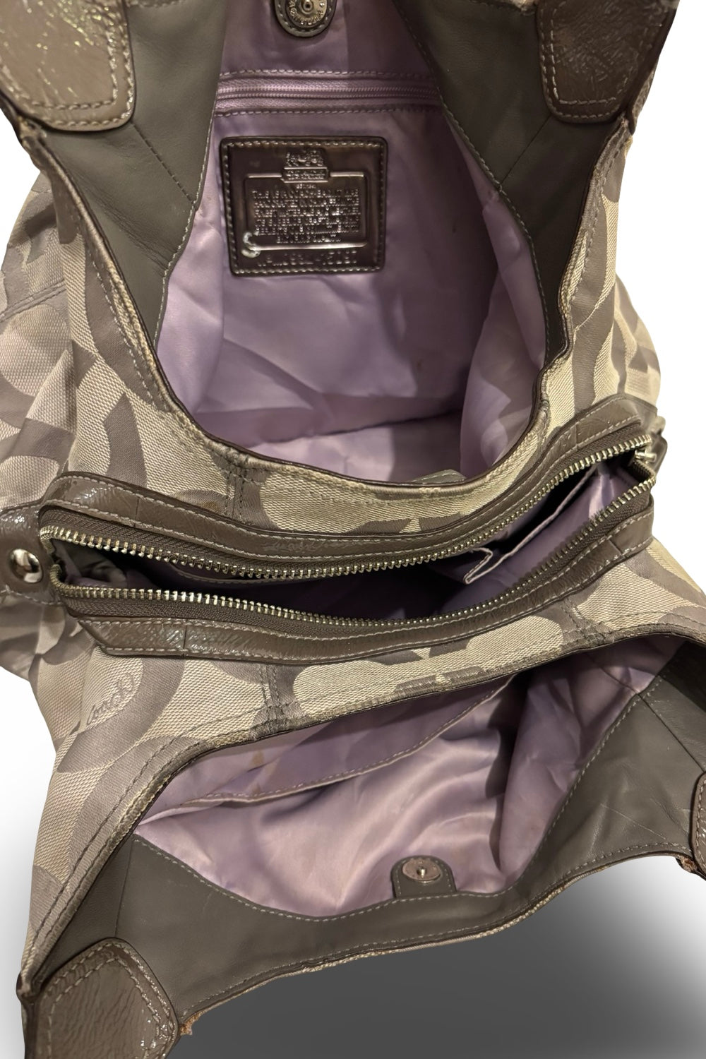 Coach Silver Grey Madison Sophia OP Canvas Satin & Leather Shoulder Bag