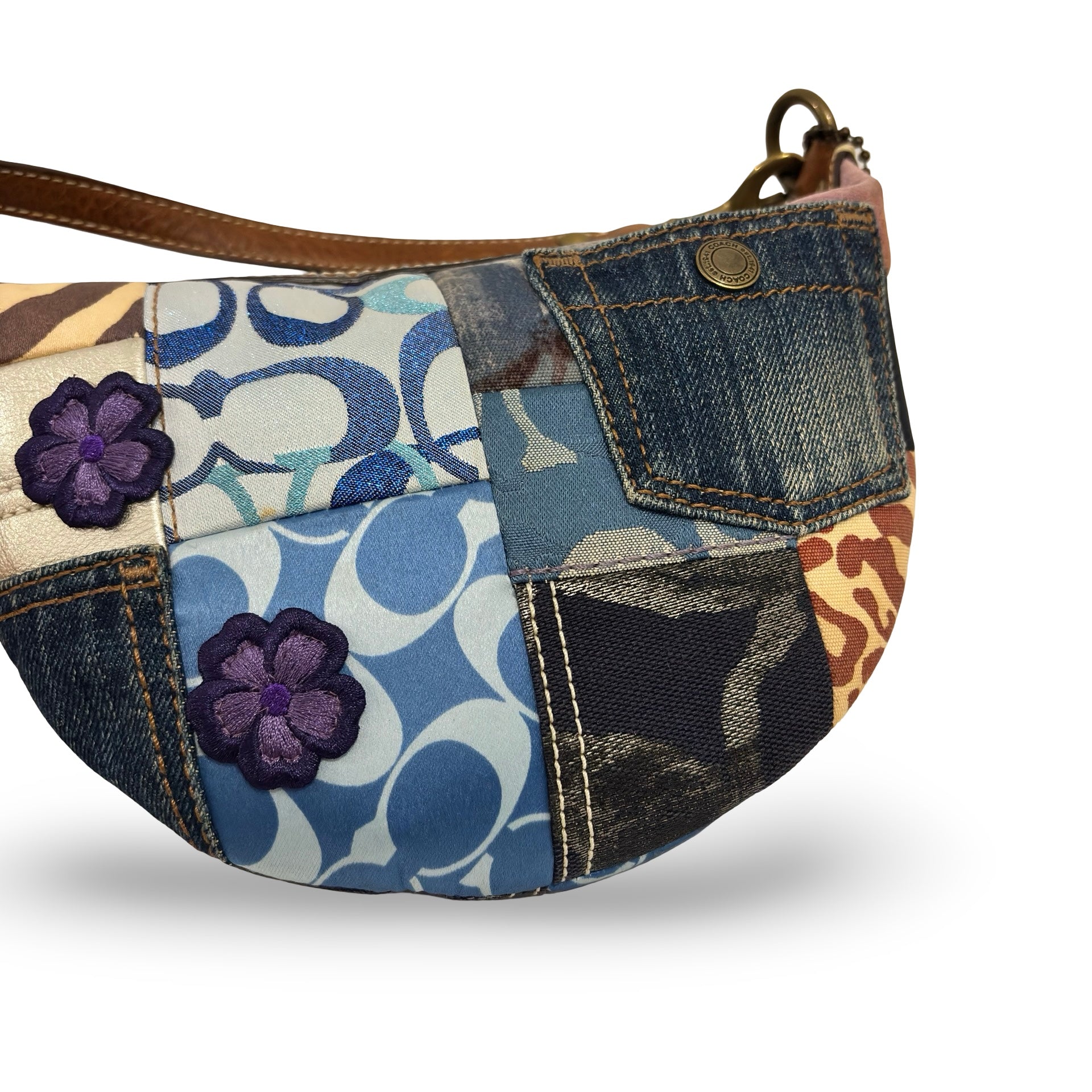 Coach Denim Patchwork Multicolour Blue / Purple Canvas & Leather Vintage Crossbody Bag