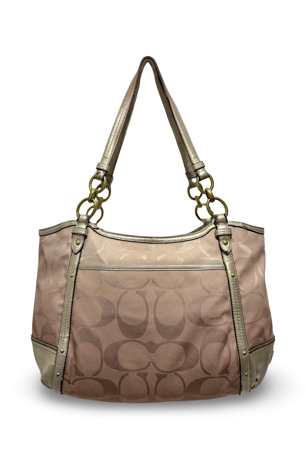 Coach Signature Alexandra Brown Beige Metallic Gold Canvas Leather Shoulder Bag