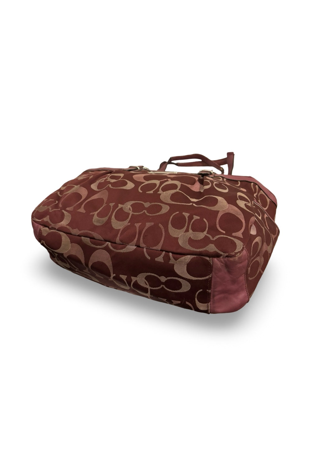 Coach Rare Pink / Burgundy Gallery Tote Signature  Canvas & Leather Vintage Shoulder Bag