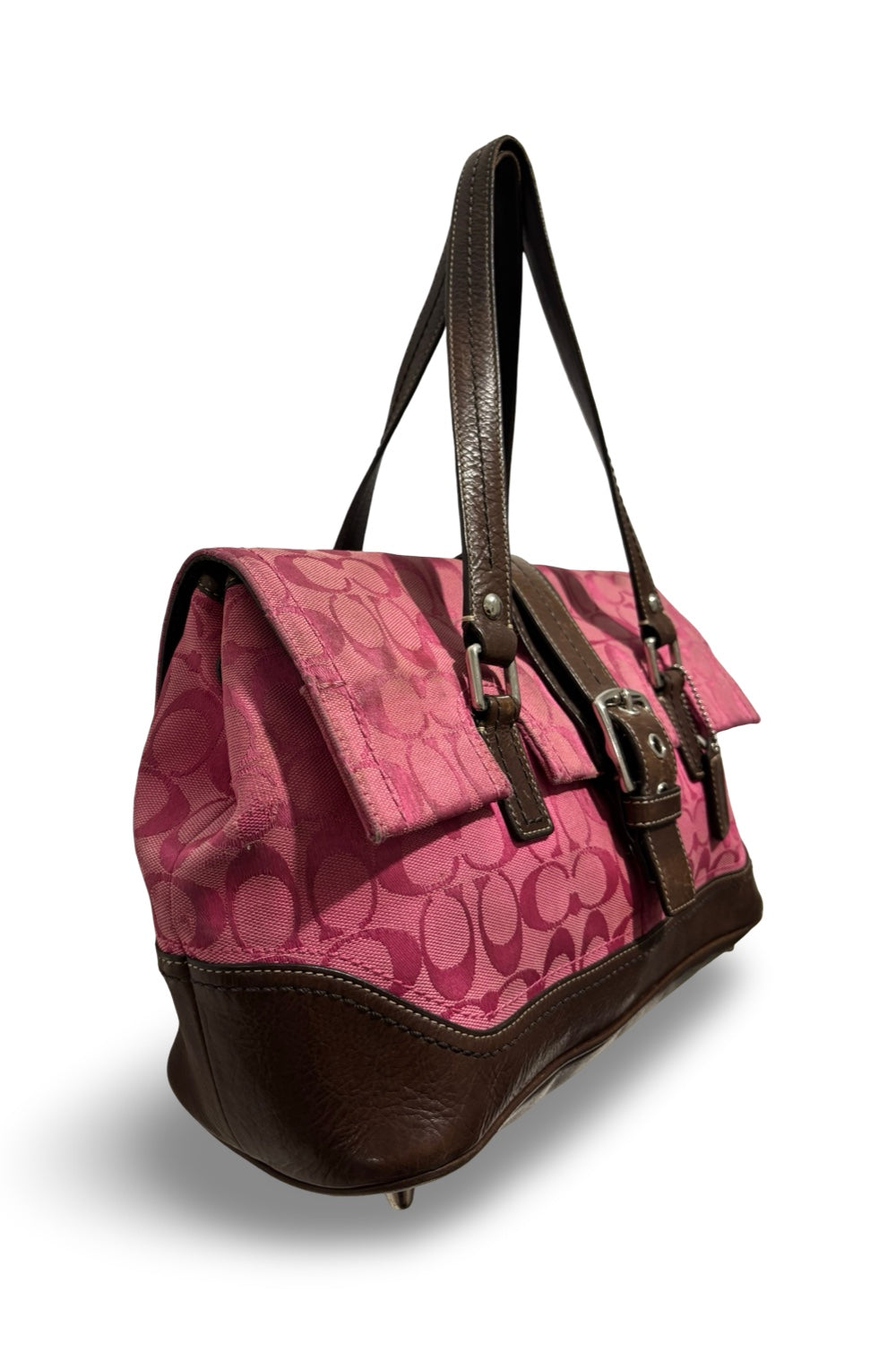 Coach RARE Vintage Pink & Brown Signature Canvas & Leather Shoulder Bag