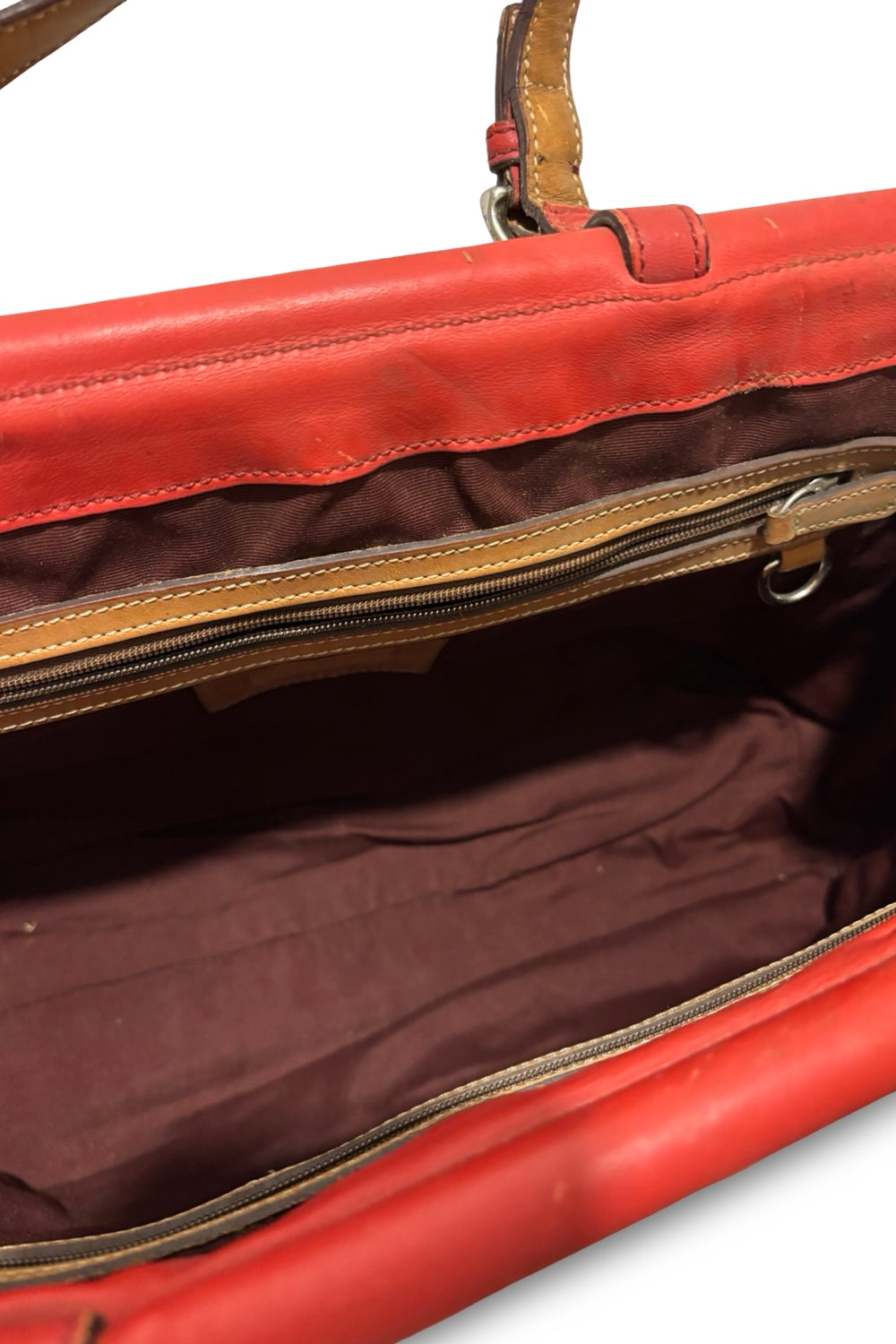 Coach Vintage 2000’s Hampton Brown & Red Signature Canvas Suede & Leather Shoulder Bag