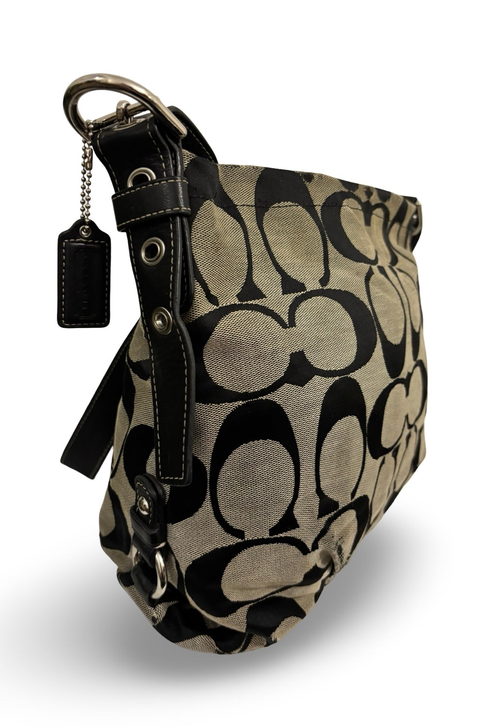 Coach Black & Grey Signature Duffle Canvas & Leather Crossbody Bag