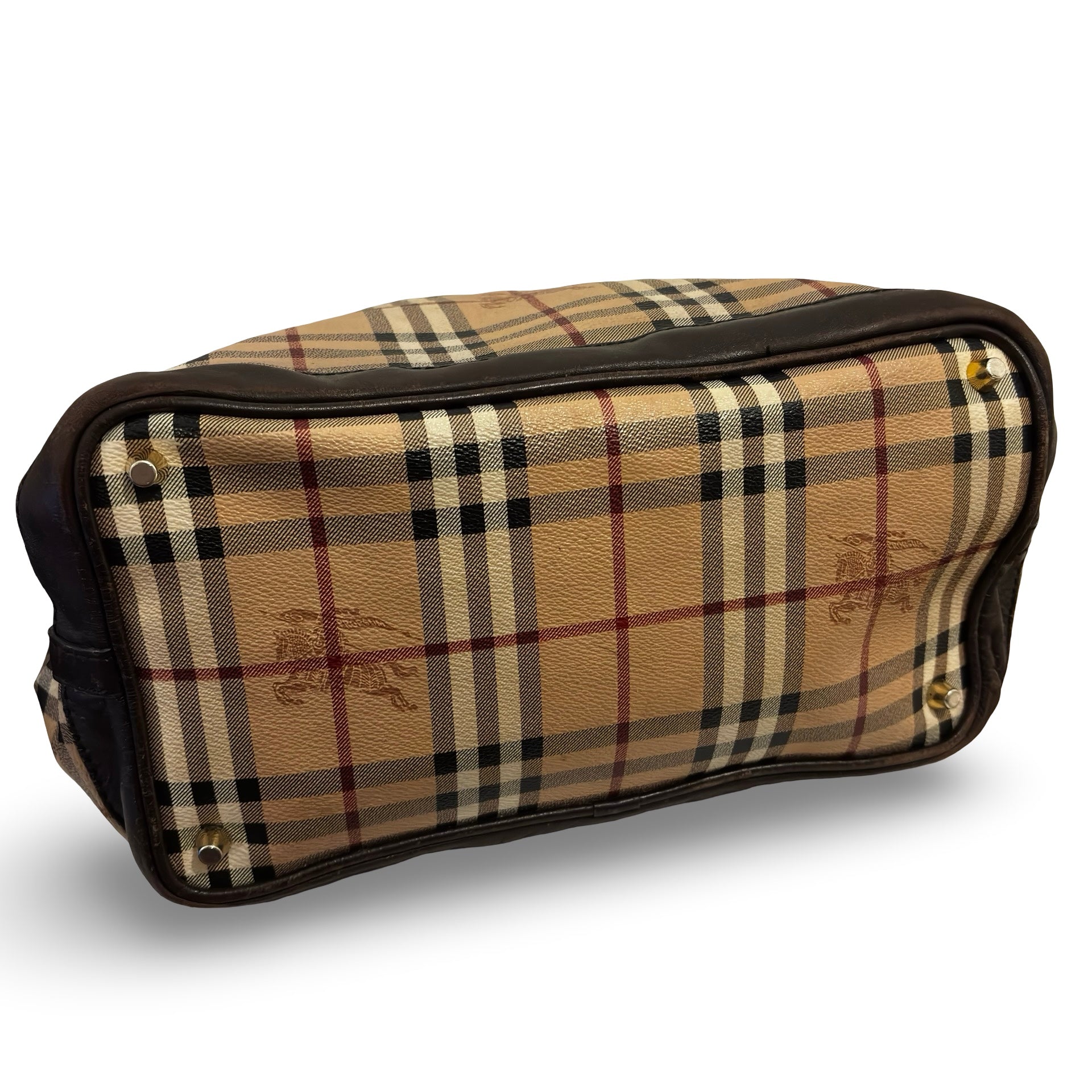 Burberry Brown & Beige Haymarket Golderton Check / Plaid Tote Vintage Shoulder Bag
