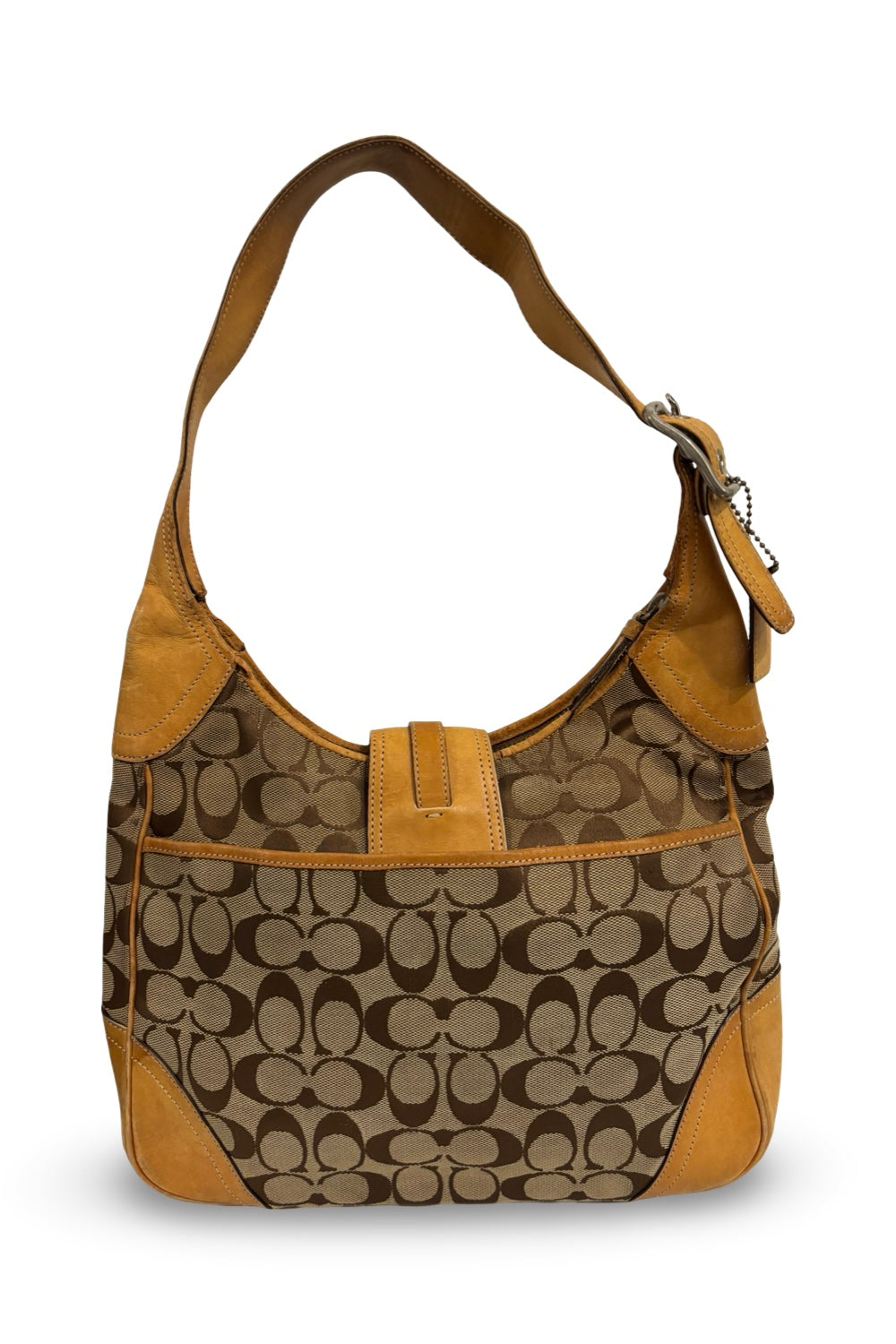 Coach Brown Tan Canvas & Leather Hampton Clasp  Vintage Hobo Shoulder Bag