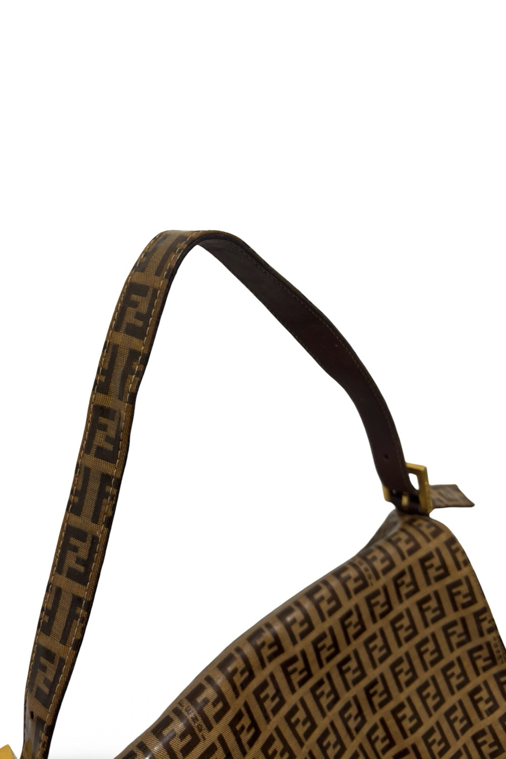 Fendi Brown Signature Mamma Bucket Zucchino Patent Vinyl Baguette Shoulder Bag
