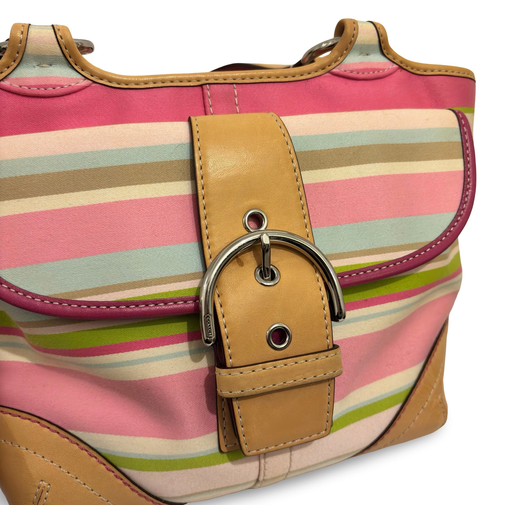 Coach Hampton Canvas & Leather Pink Brown Multicoloured Soho Buckle Vintage Handbag