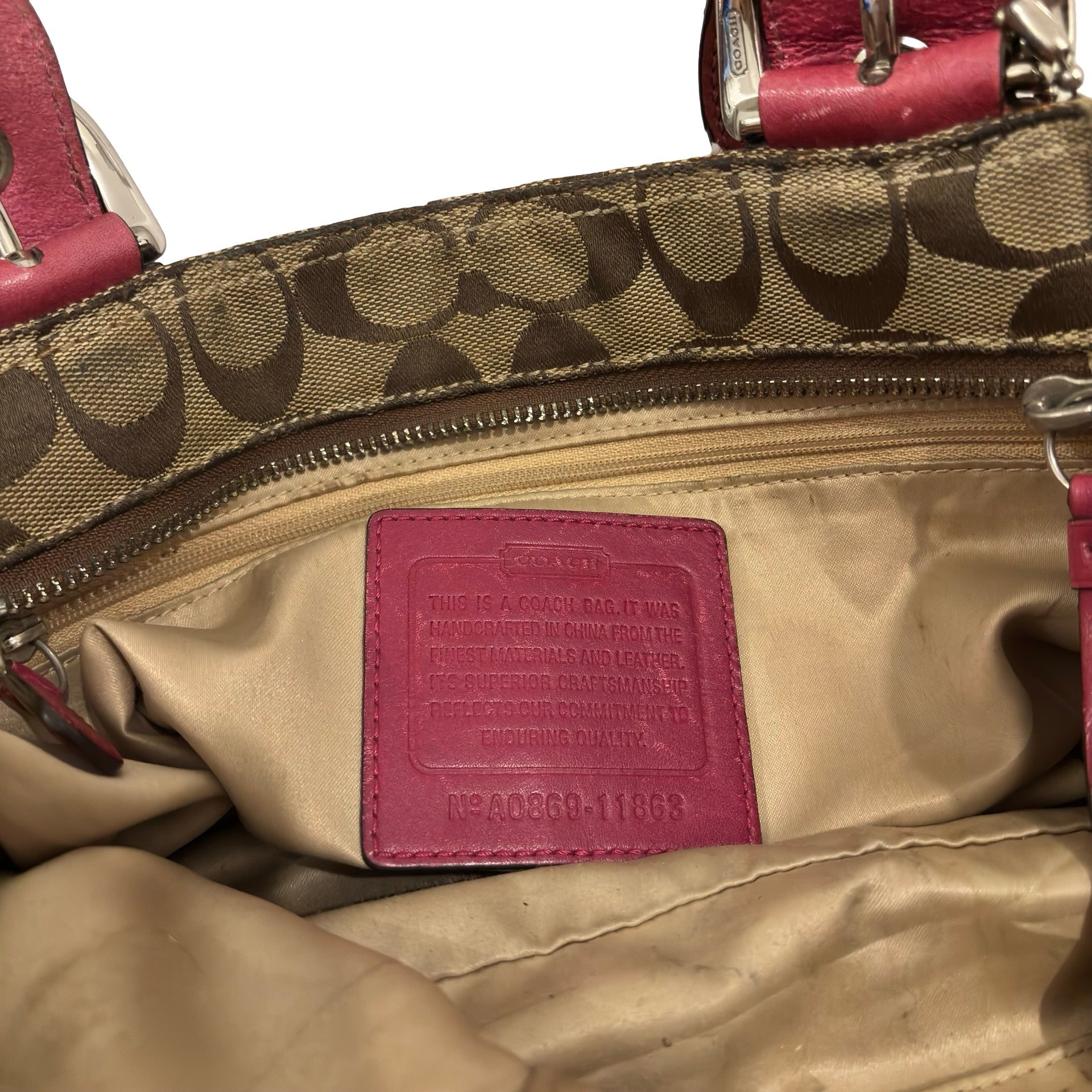 Coach Rare Signature Vintage Soho Braided Brown & Pink Canvas / Leather 2008 Shoulder Bag