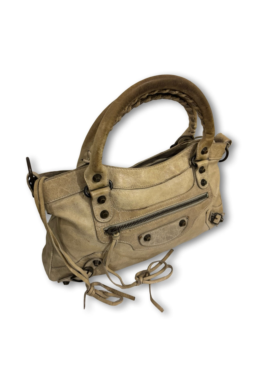 Balenciaga The First 2 Way Beige City Bag Distressed Lambskin Leather Shoulder Bag