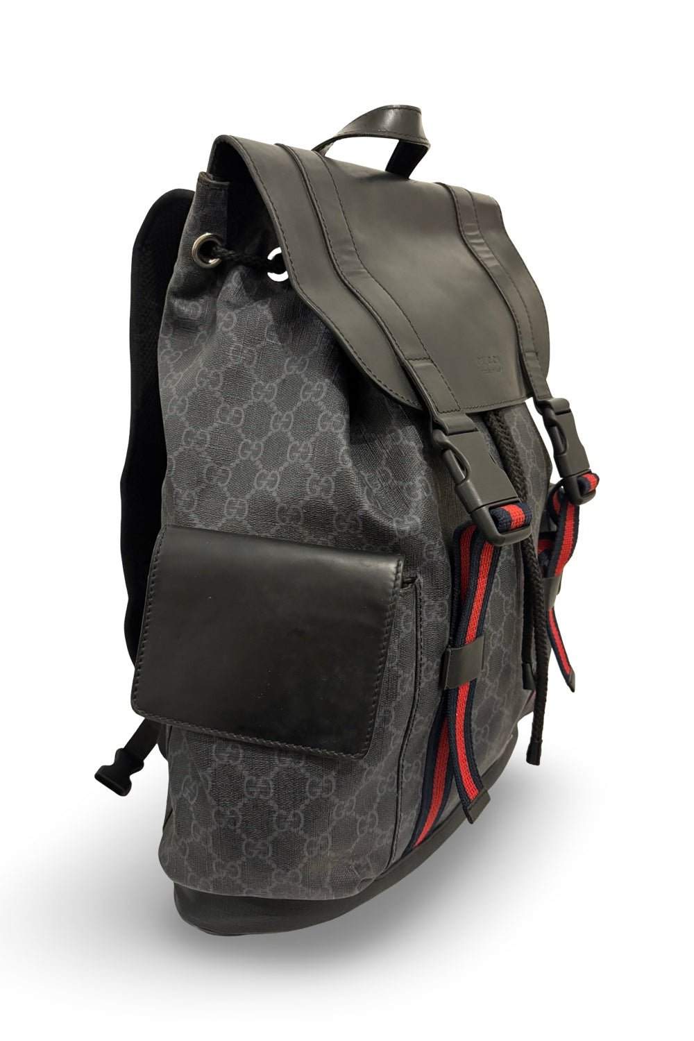 Gucci Black Signature GG Supreme Canvas & Leather Large Backpack
