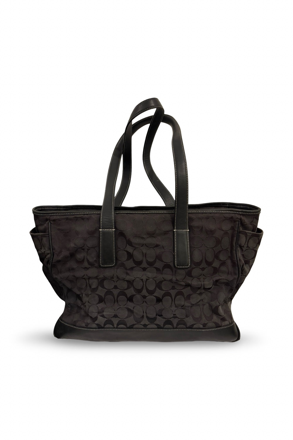 Coach Black Signature XXL Weekender Sufflette Canvas & Leather Tote Shoulder Bag