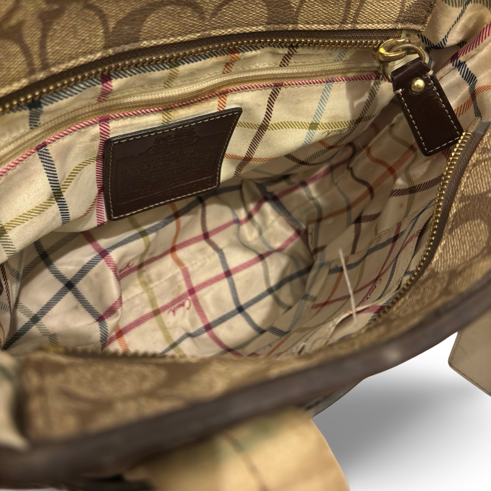 Coach Brown Heritage Signature Stripe Canvas & Leather Vintage Tote Shoulder Bag