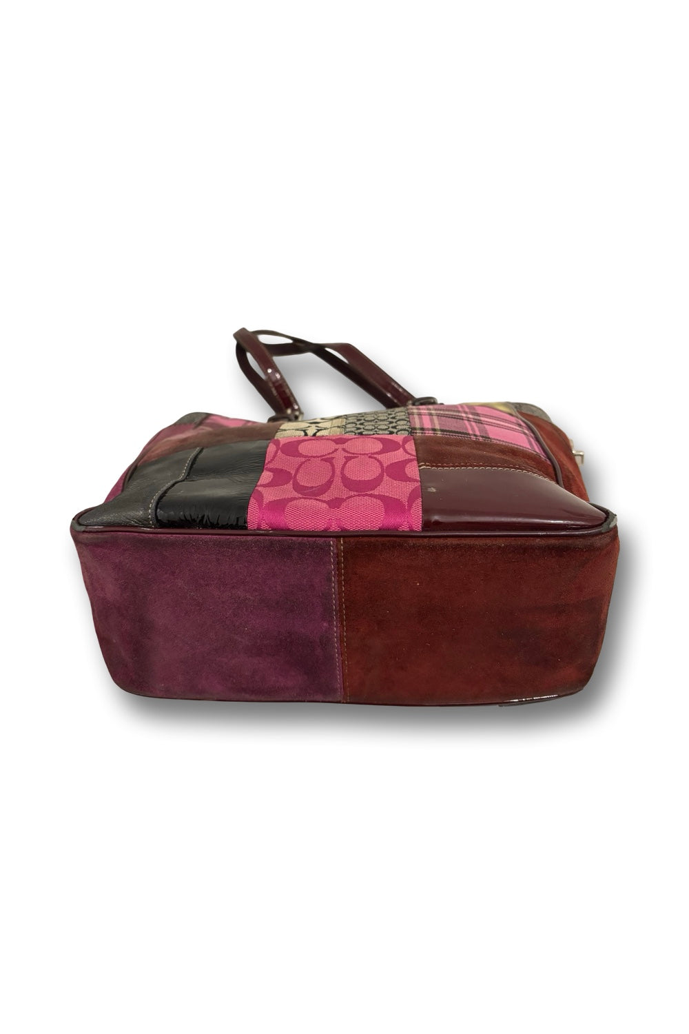 Coach Brown Pink Plaid Patchwork Multicoloured Canvas Suede Leather Vintage Bag