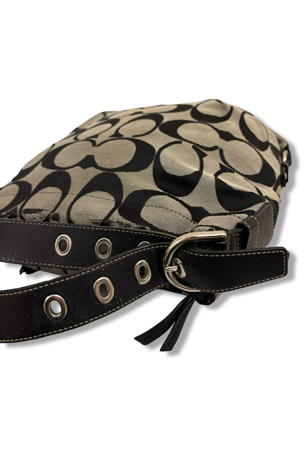 Coach Black & Grey Signature Canvas & Leather Vintage Crossbody / Shoulder Bag