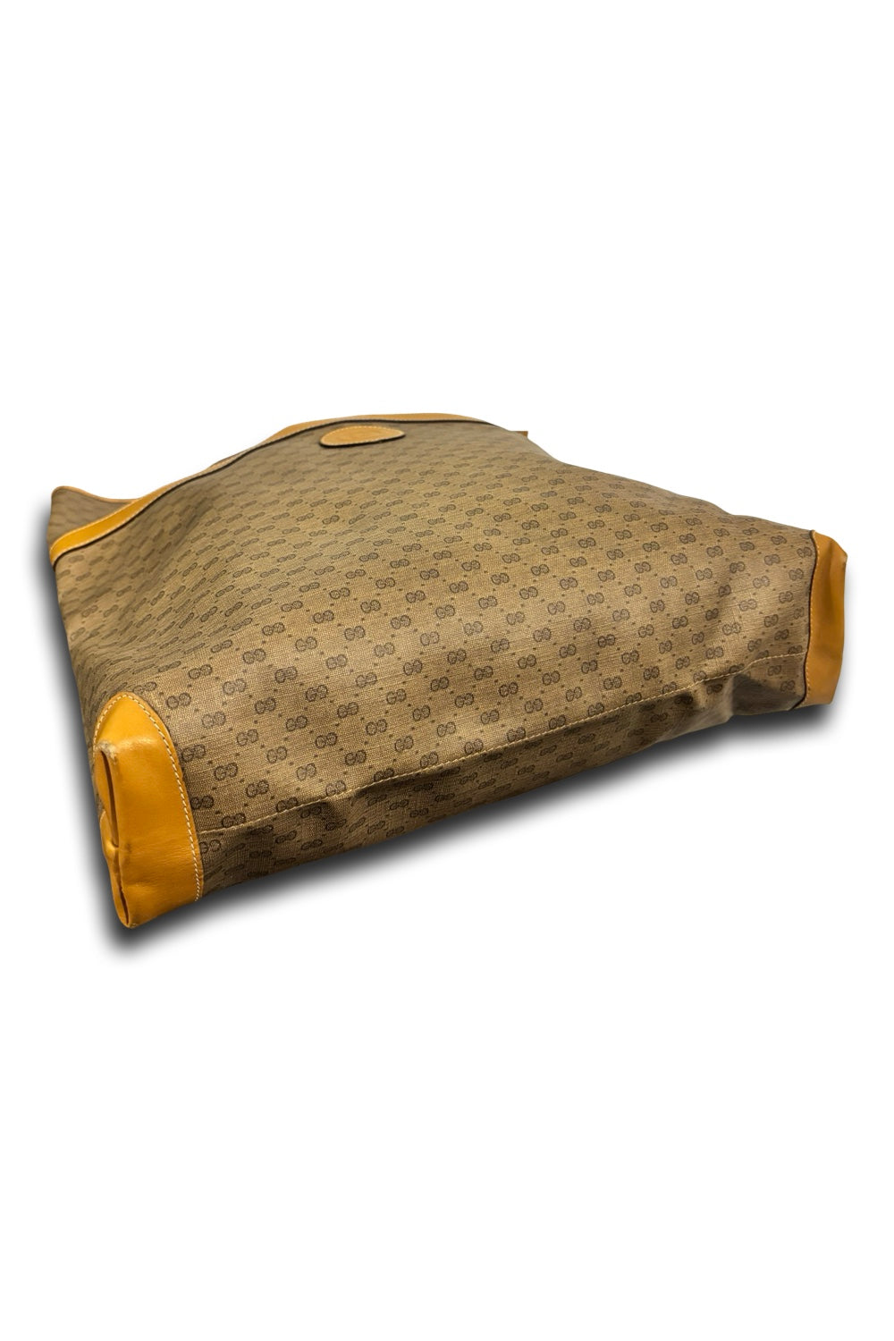Gucci Vintage Micro GG Supreme Web Sherry Line Brown Beige Canvas & Leather Tote Shoulder Bag