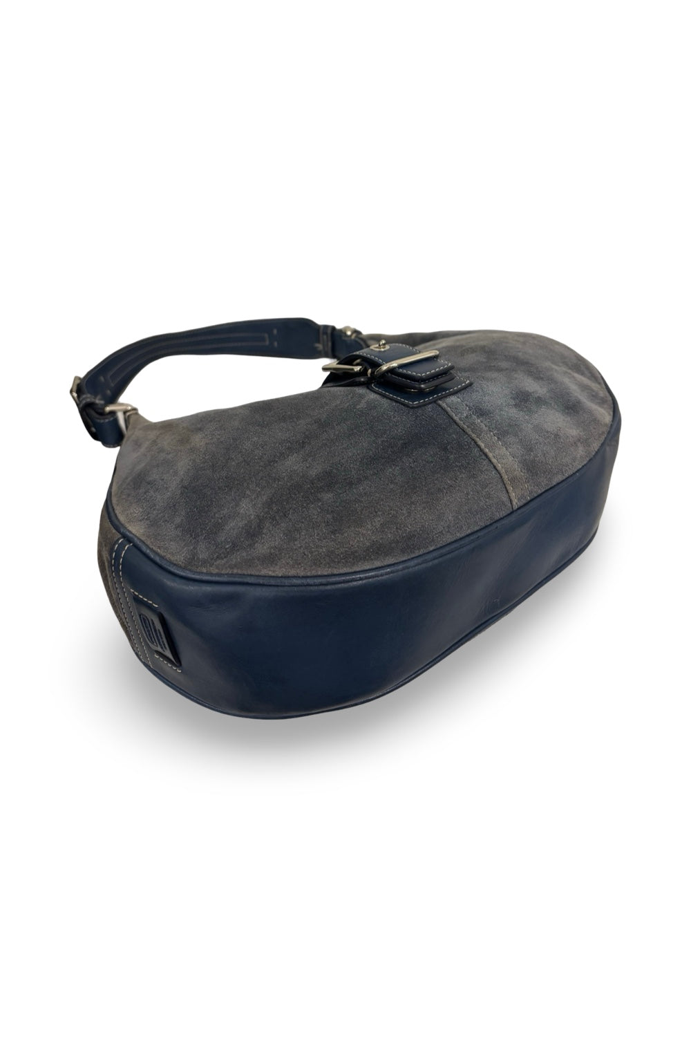 Coach Rare Vintage 2000's Blue Grey Suede & Leather Hobo Shoulder Bag