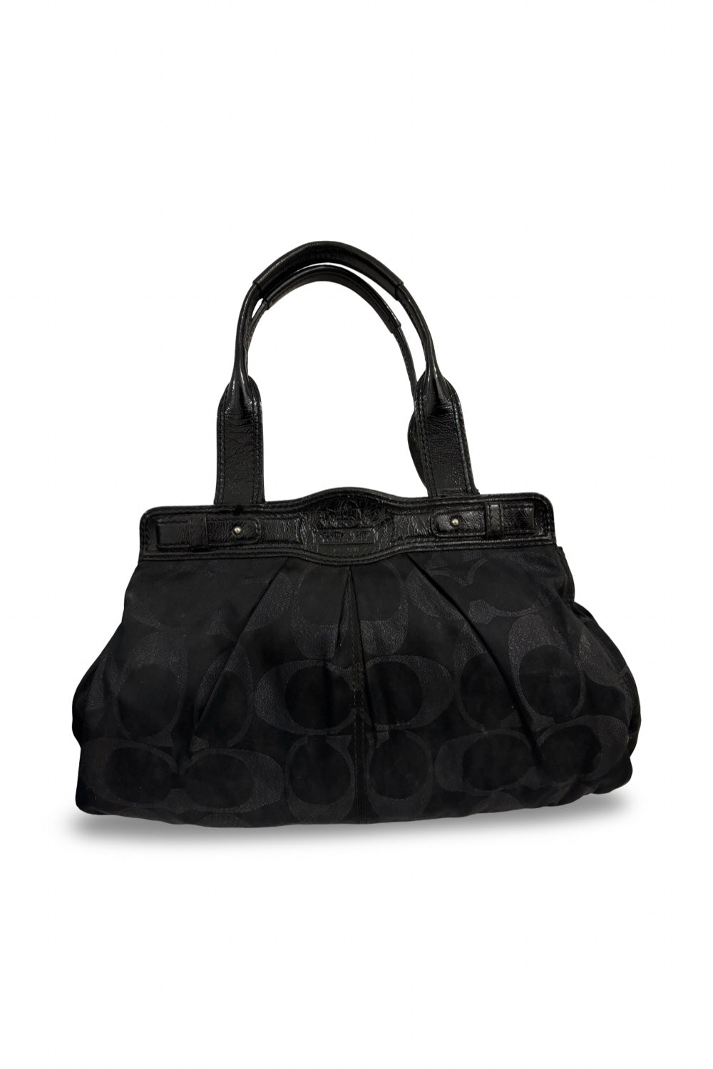 Coach Garnet Black Shimmer Signature Satin Canvas & Leather Vintage Shoulder Bag