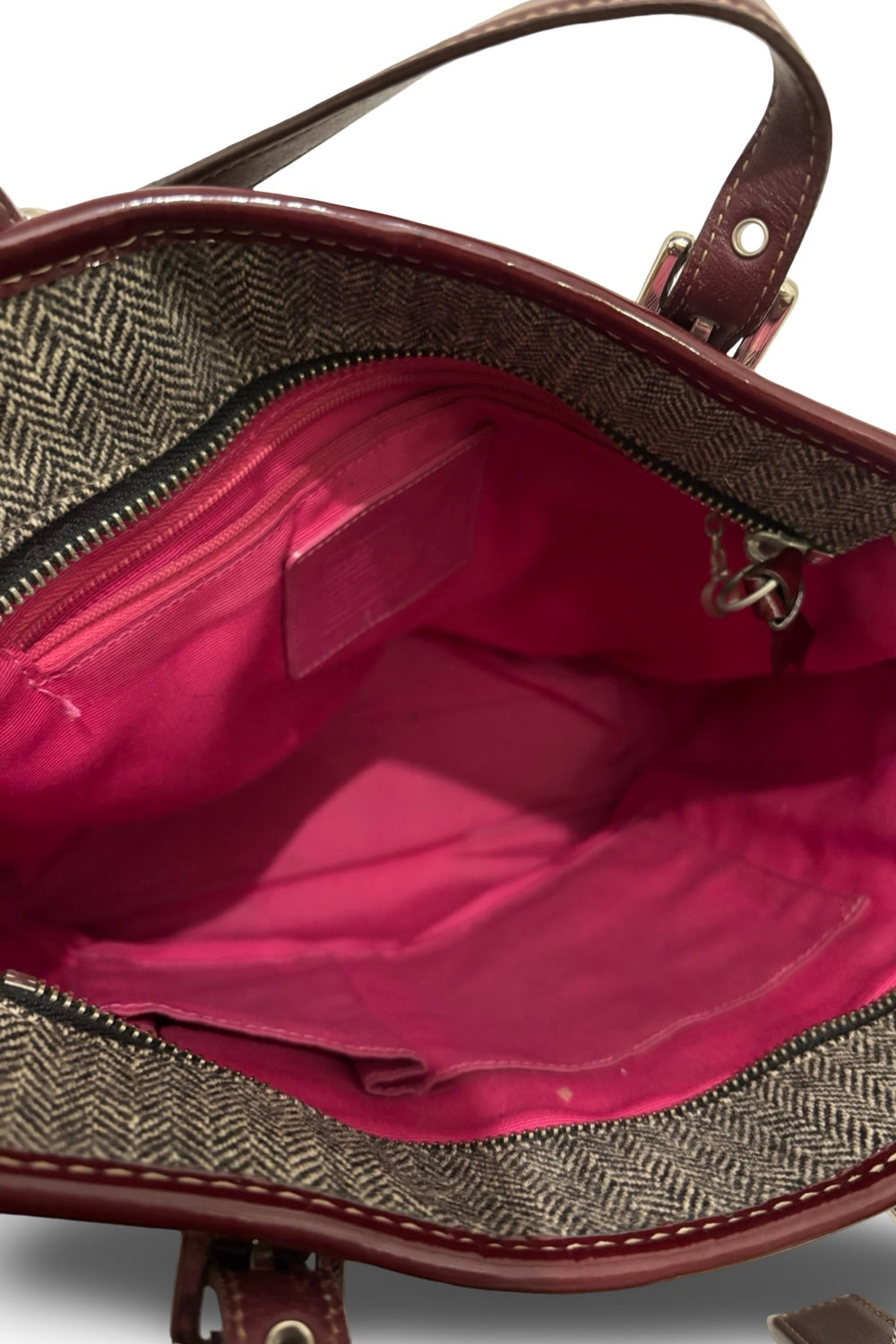 Coach Brown Pink Plaid Patchwork Multicoloured Canvas Suede Leather Vintage Bag