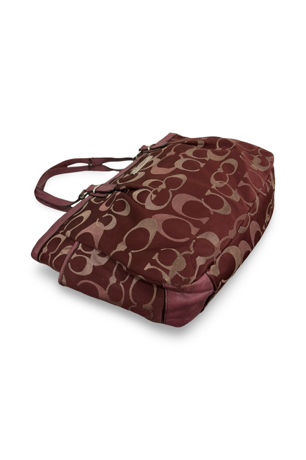 Coach Rare Pink / Burgundy Gallery Tote Signature  Canvas & Leather Vintage Shoulder Bag