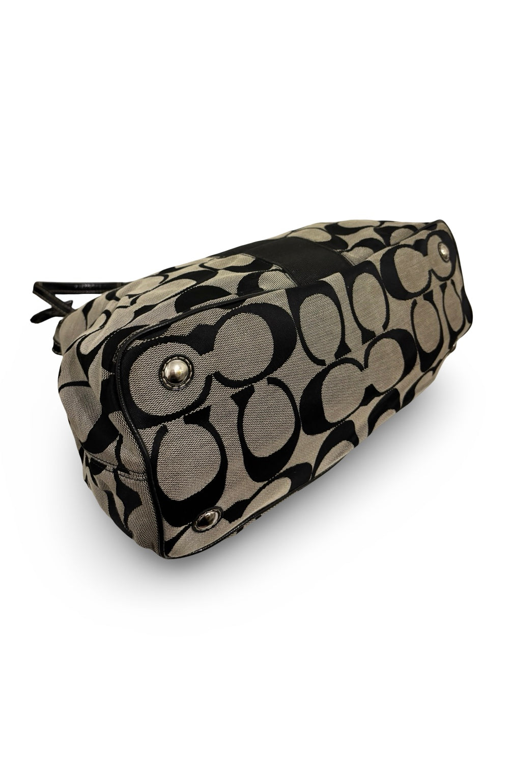Coach Hampton Black & Grey Signature Canvas & Patent Leather Kiss lock Shoulder Bag