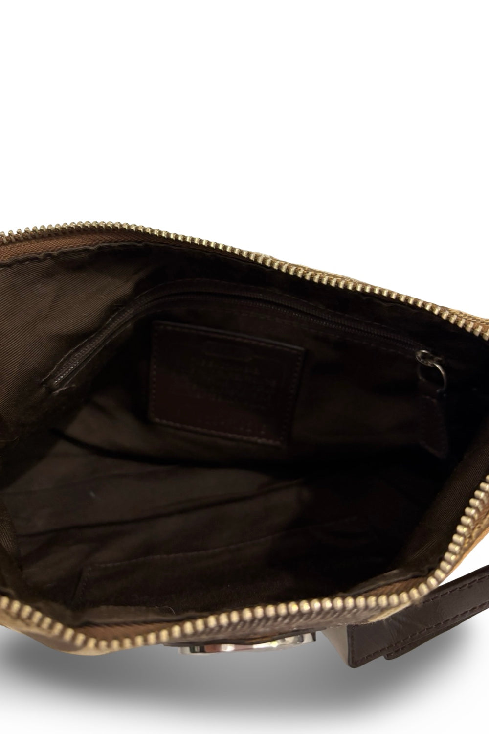 Coach Brown Demi Sufflette Vintage Signature Canvas Patent Leather Shoulder Bag