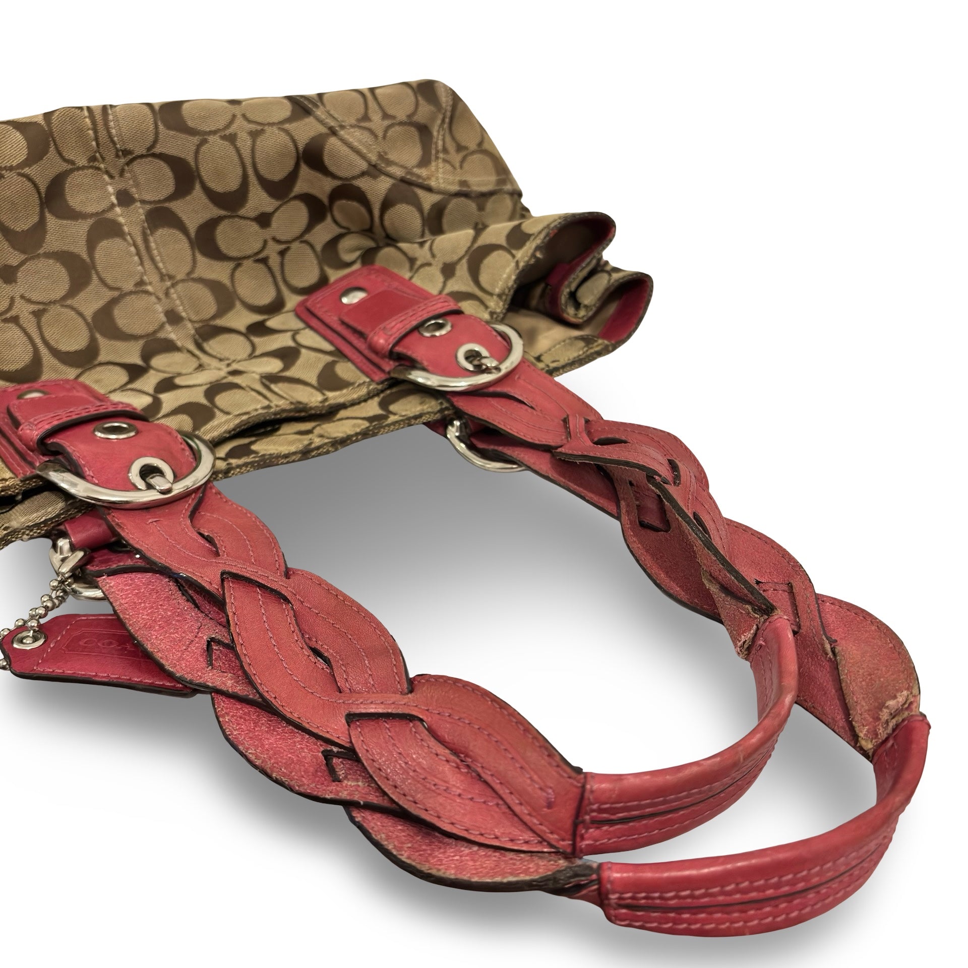 Coach Rare Signature Vintage Soho Braided Brown & Pink Canvas / Leather 2008 Shoulder Bag