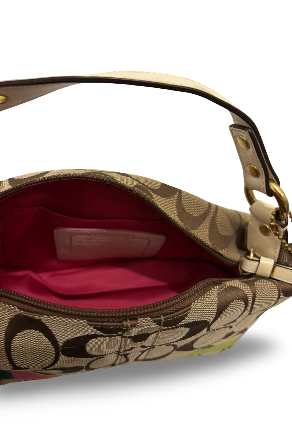Coach Vintage Signature Brown & Rainbow Canvas & Leather Demi Baguette Handbag