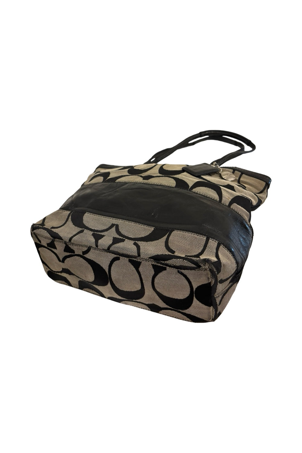 Coach Black & Grey Signature Canvas & Patent  Leather Vintage Tote Shoulder Bag
