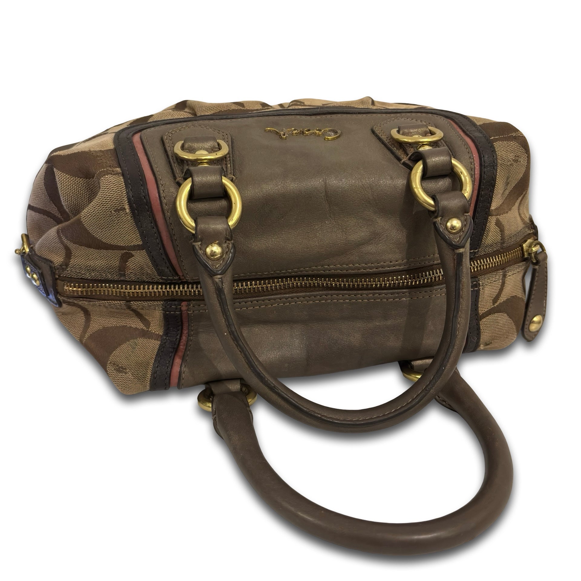 Coach Brown Ashley Signature Metallic Canvas & Leather Vintage Satchel Handbag