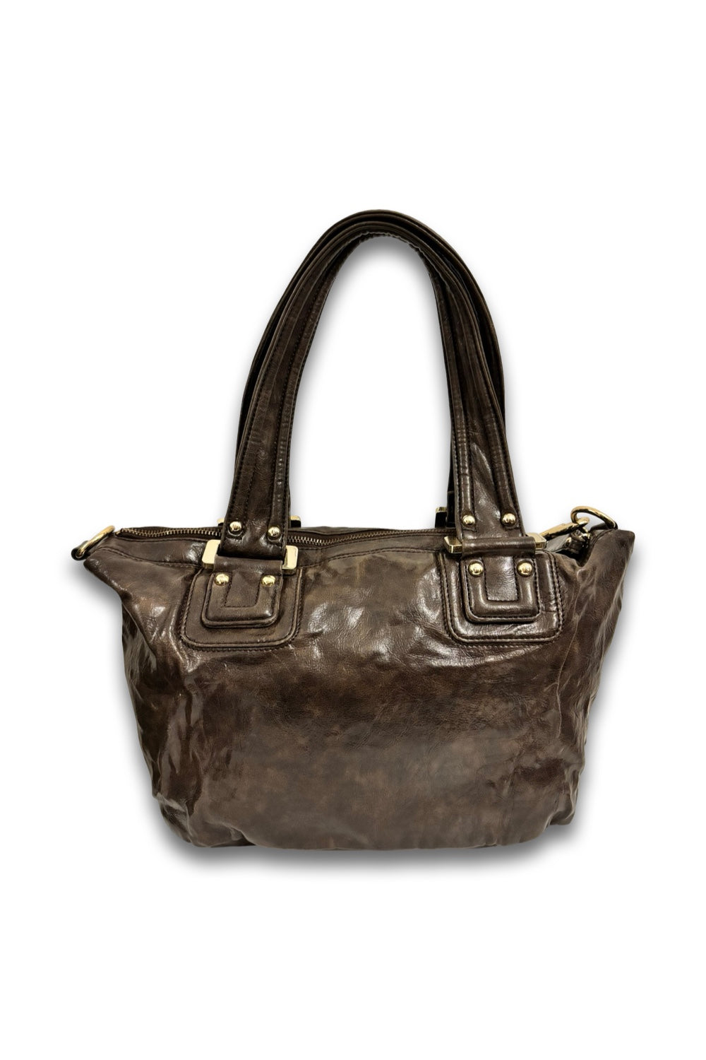 Guess Chocolate Brown Leather PVC XL Vintage Y2K Tote Shoulder Bag